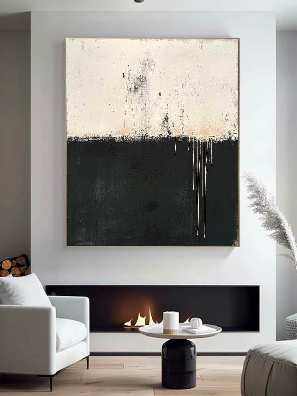 Vintage Black And White Abstract Wall Art Minimalist Retro Wabi Sabi Large Canvas Painting Neutral Black & White Wall Art