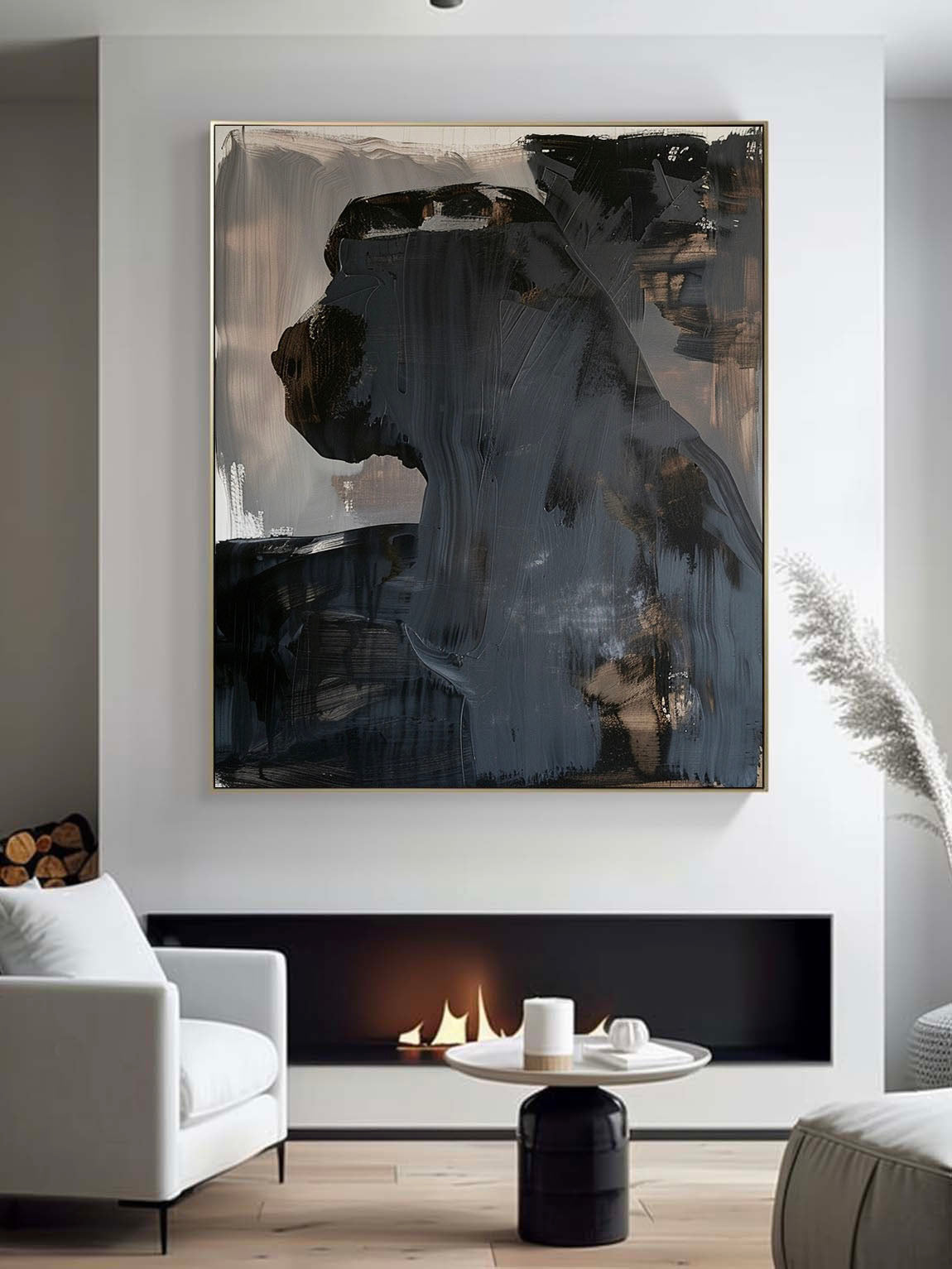 Hand Drawn Black Dog Oil Painting Abstract Black Dog Painting On Canvas Original Abstract Black Wall Art