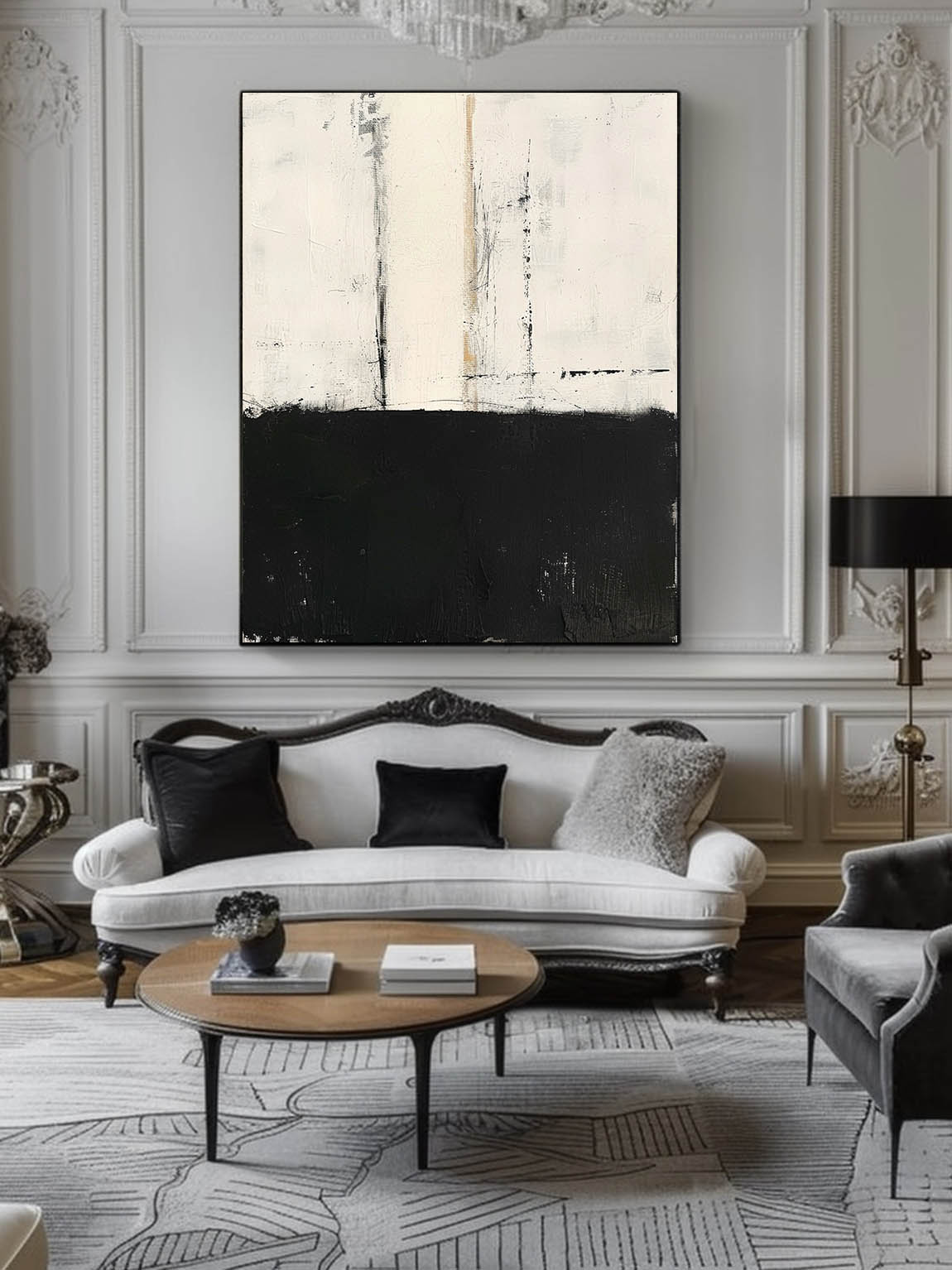 Vintage Black And White Texture Painting Original Black White Minimalist Wall Art Neutral White & Black Painting On Canvas