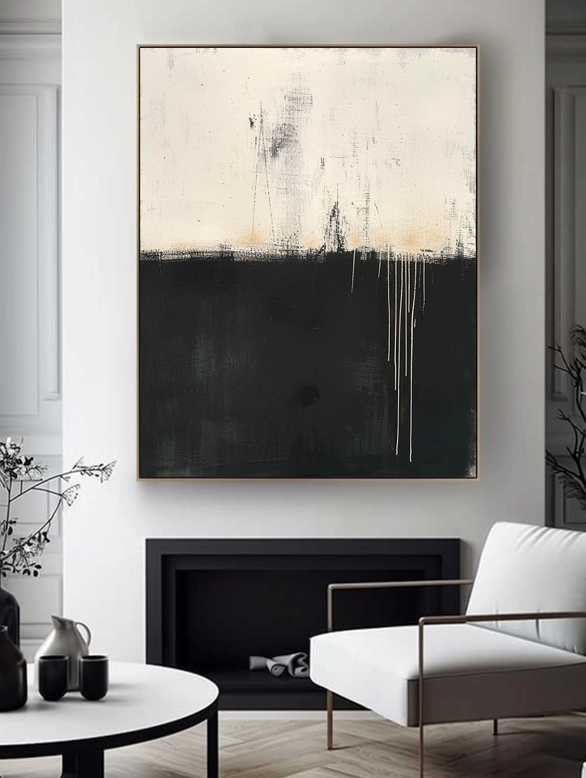 Vintage Black And White Abstract Wall Art Minimalist Retro Wabi Sabi Large Canvas Painting Neutral Black & White Wall Art