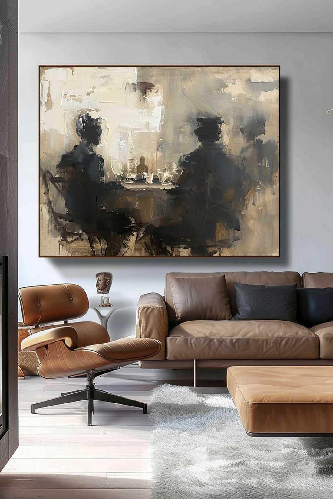 Retro Large Abstract Wall Art Large Minimalist Black And Beige Artwork Black And Beige Textured Canvas Painting