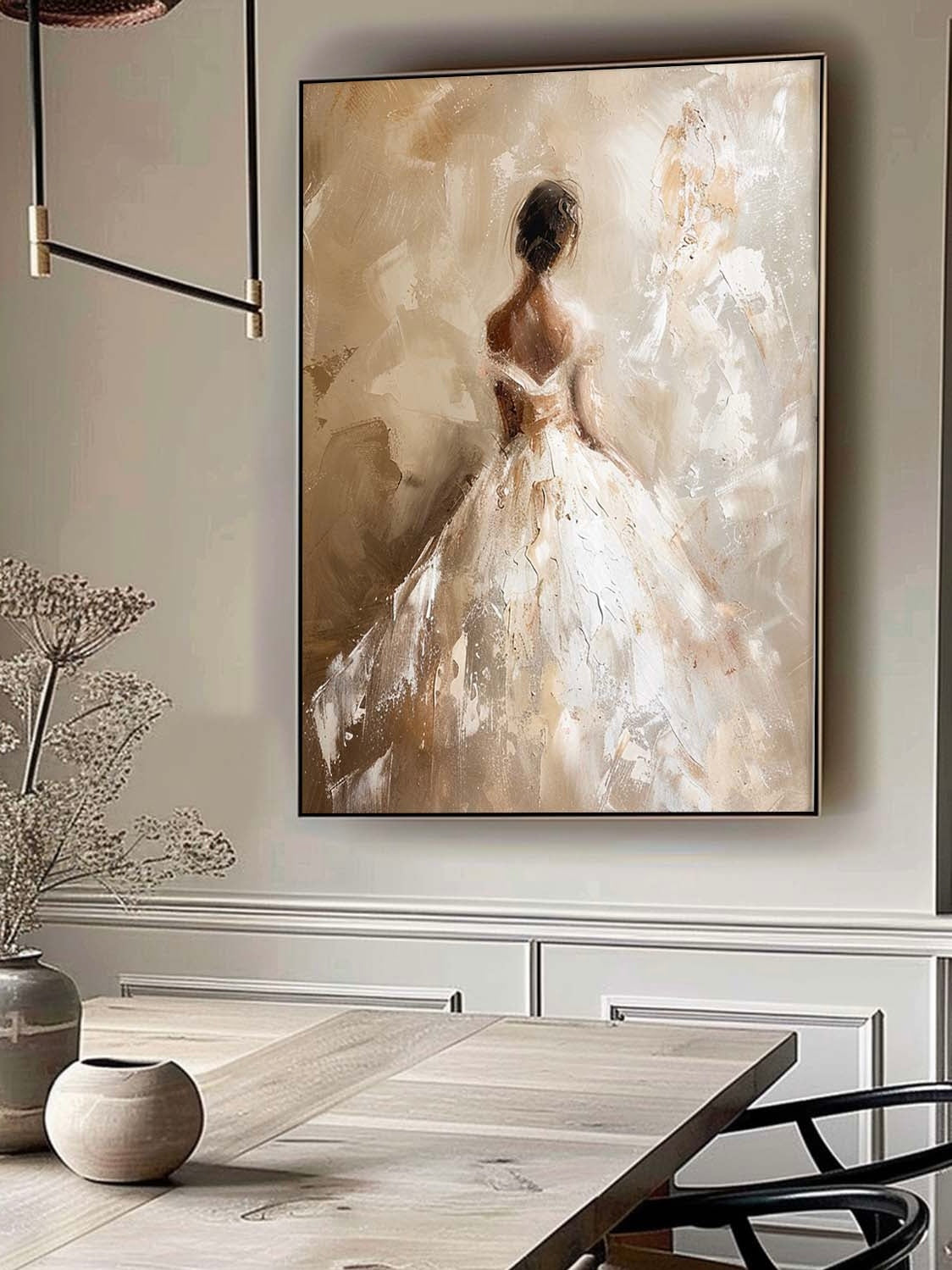 Minimalist Vintage Wedding Painting On Canvas Vintage Abstract Female Oil Painting Original Textured Neutral Wedding Portrait Art