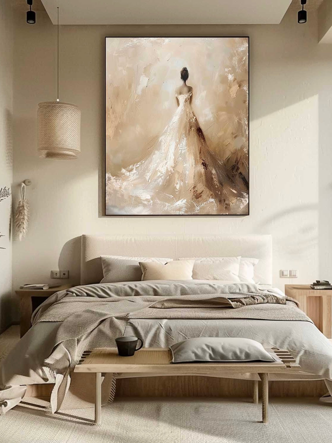 Vintage Abstract Neutral Wedding Dress Painting Large Textured Neutral Canvas Art Beige And White Female Wedding Painting