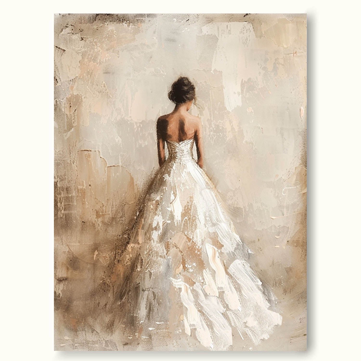 Vintage Abstract Female Painting Large Neutral Canvas Art Beige And White Female Wall Art Minimalist Female Wedding Oil Painting