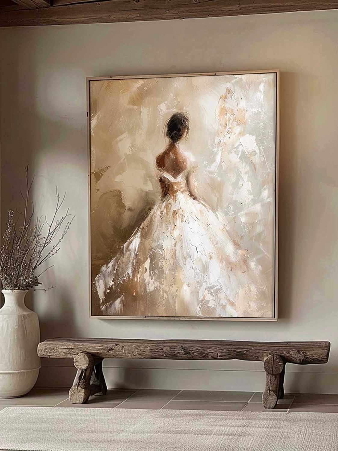 Minimalist Vintage Wedding Painting On Canvas Vintage Abstract Female Oil Painting Original Textured Neutral Wedding Portrait Art