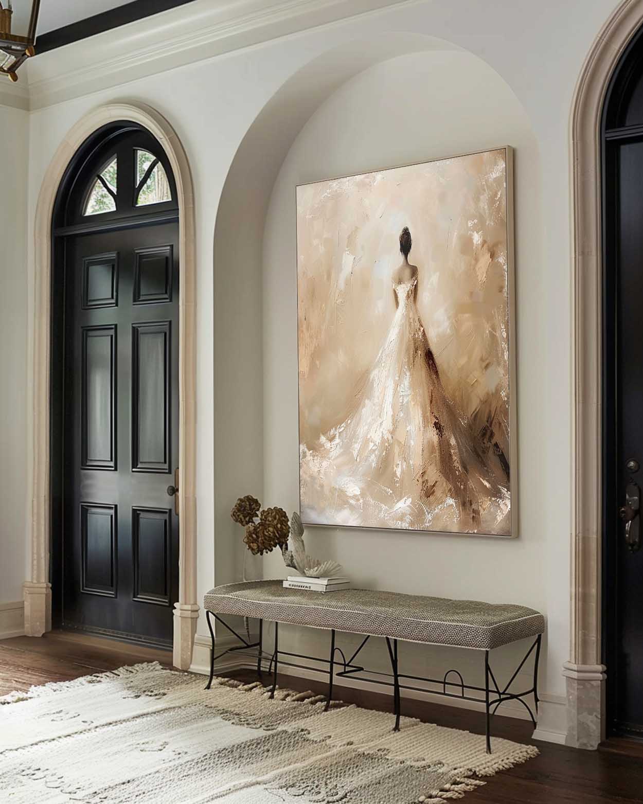 Vintage Abstract Neutral Wedding Dress Painting Large Textured Neutral Canvas Art Beige And White Female Wedding Painting