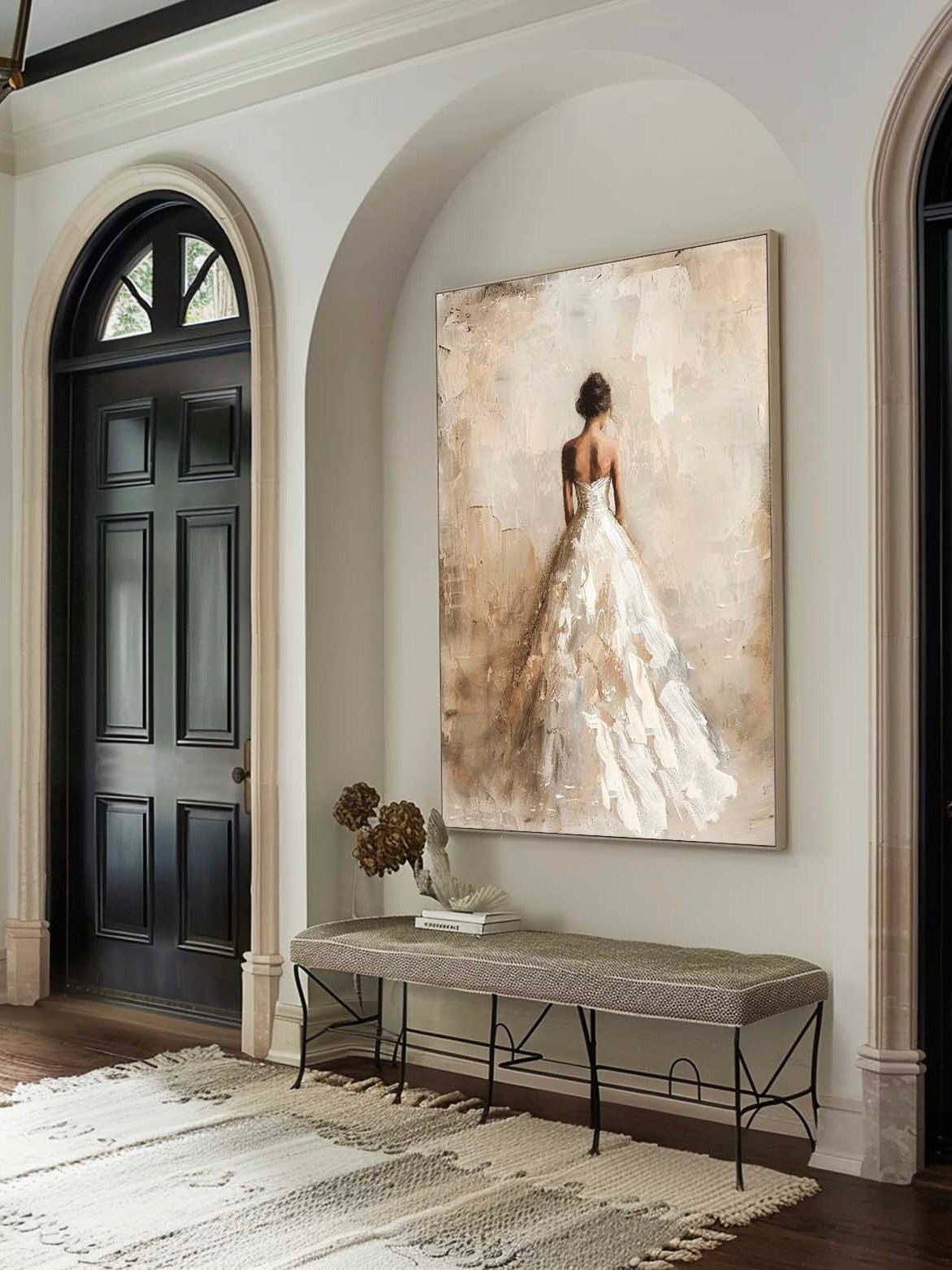 Vintage Abstract Female Painting Large Neutral Canvas Art Beige And White Female Wall Art Minimalist Female Wedding Oil Painting