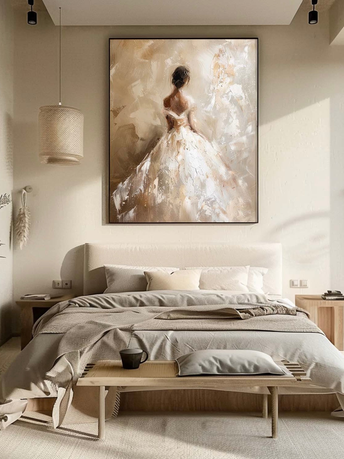 Minimalist Vintage Wedding Painting On Canvas Vintage Abstract Female Oil Painting Original Textured Neutral Wedding Portrait Art