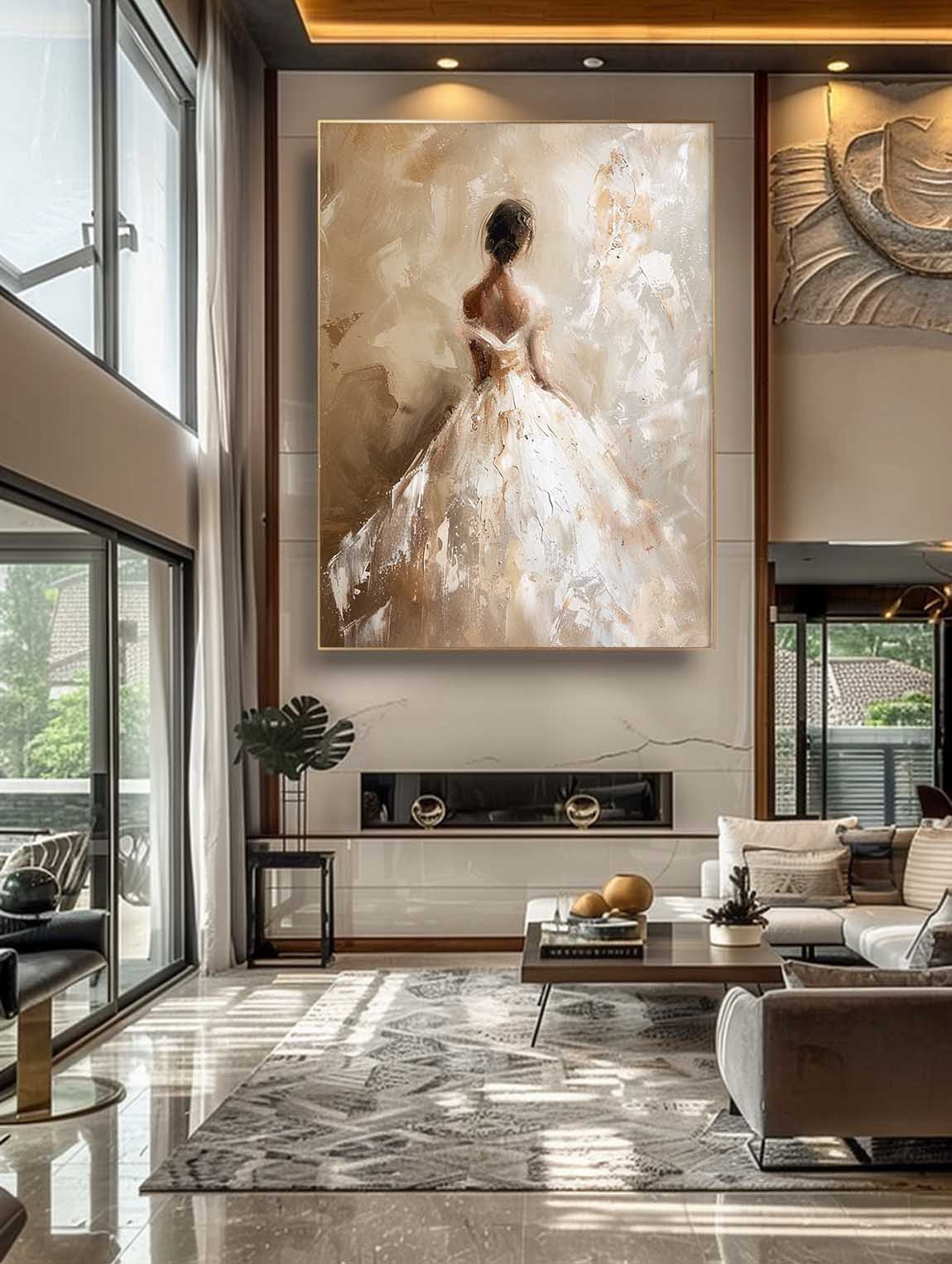 Minimalist Vintage Wedding Painting On Canvas Vintage Abstract Female Oil Painting Original Textured Neutral Wedding Portrait Art