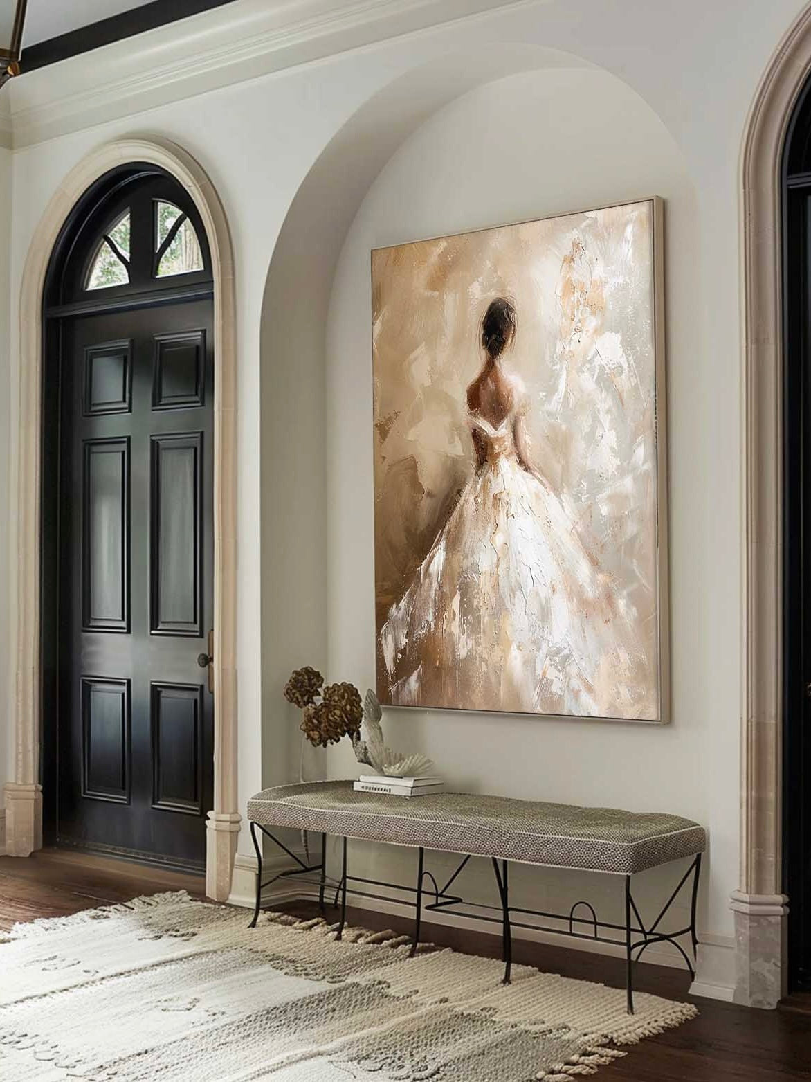 Minimalist Vintage Wedding Painting On Canvas Vintage Abstract Female Oil Painting Original Textured Neutral Wedding Portrait Art