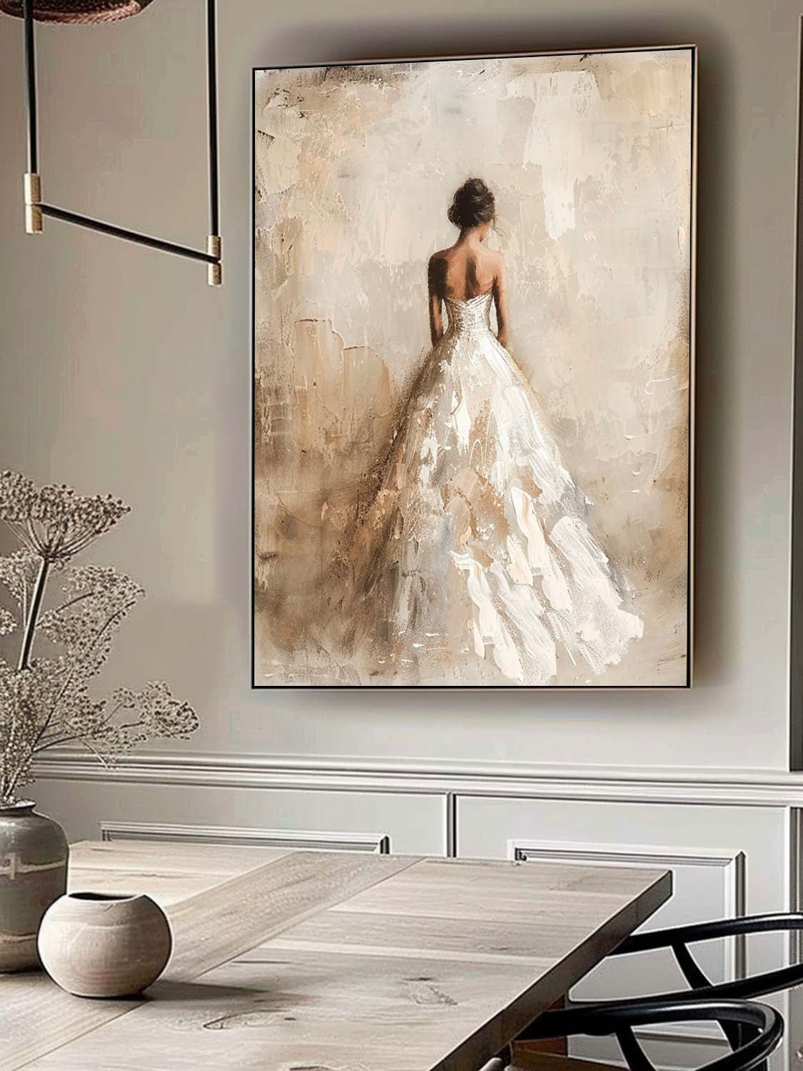 Vintage Abstract Female Painting Large Neutral Canvas Art Beige And White Female Wall Art Minimalist Female Wedding Oil Painting