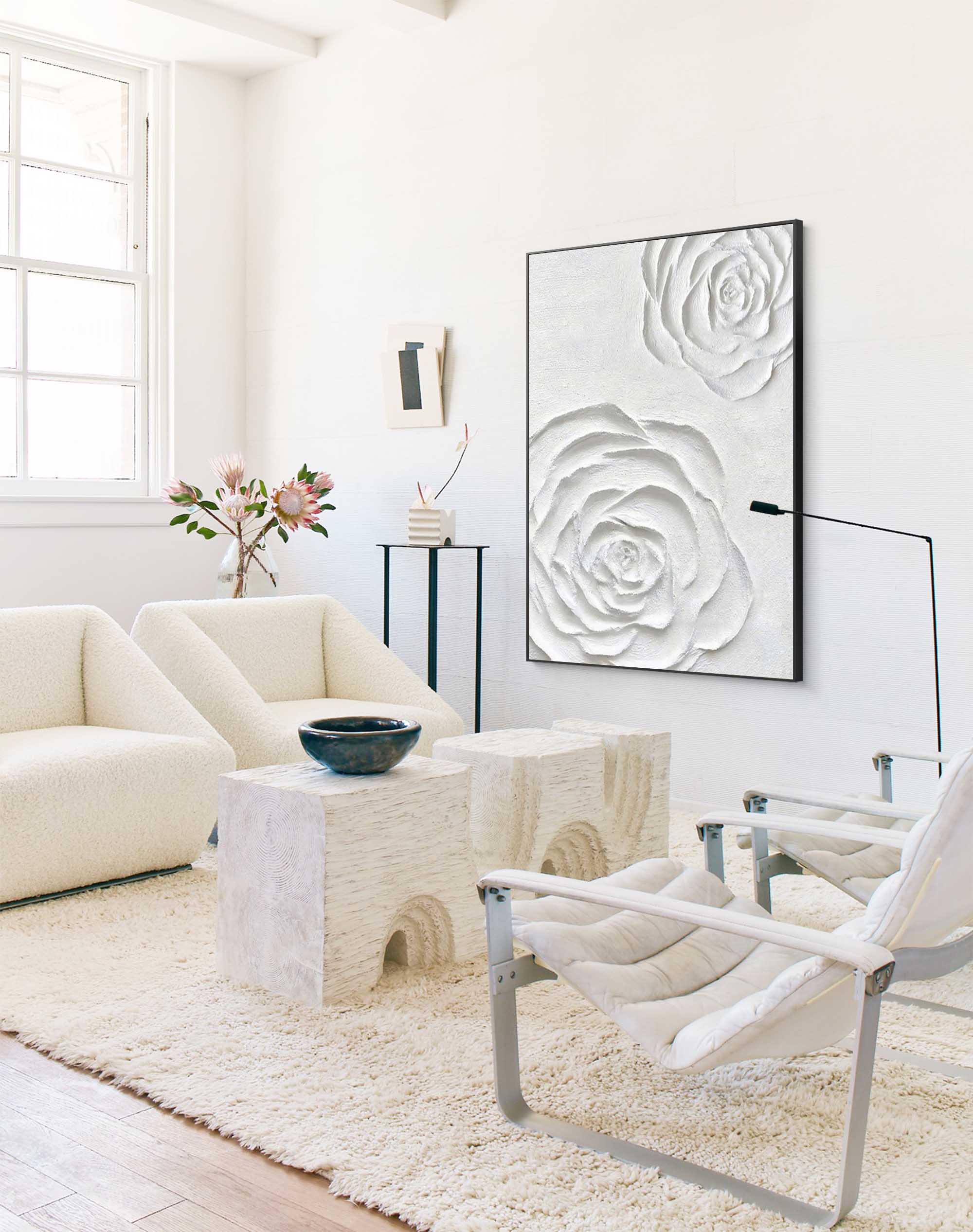 Minimalist Wall Art Large 3d White Textured Flower Painting Minimalist Floral Wall Art