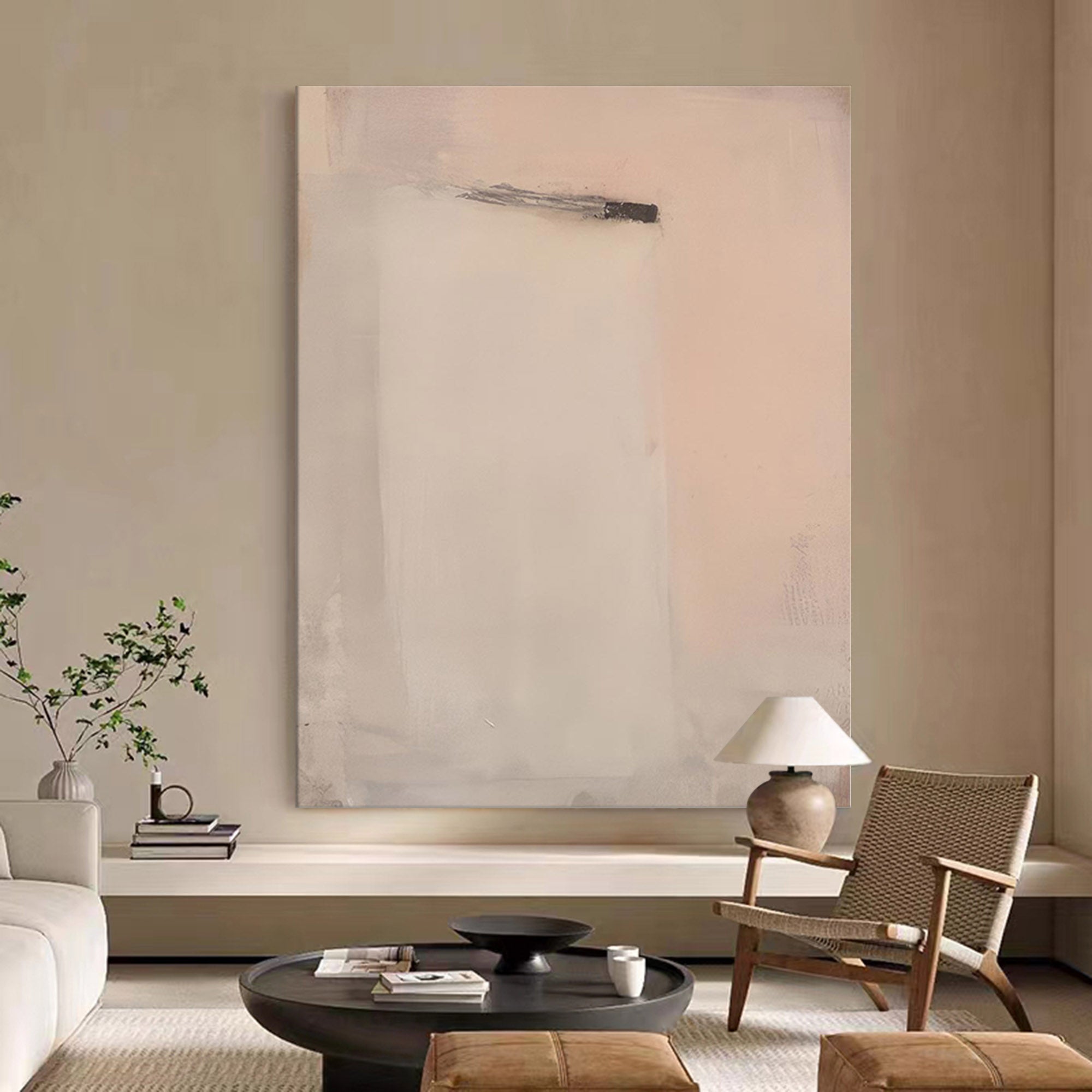 Beige And Pink Minimalist Oil Painting Large Beige Abstract Painting Pink Textured Wall Art