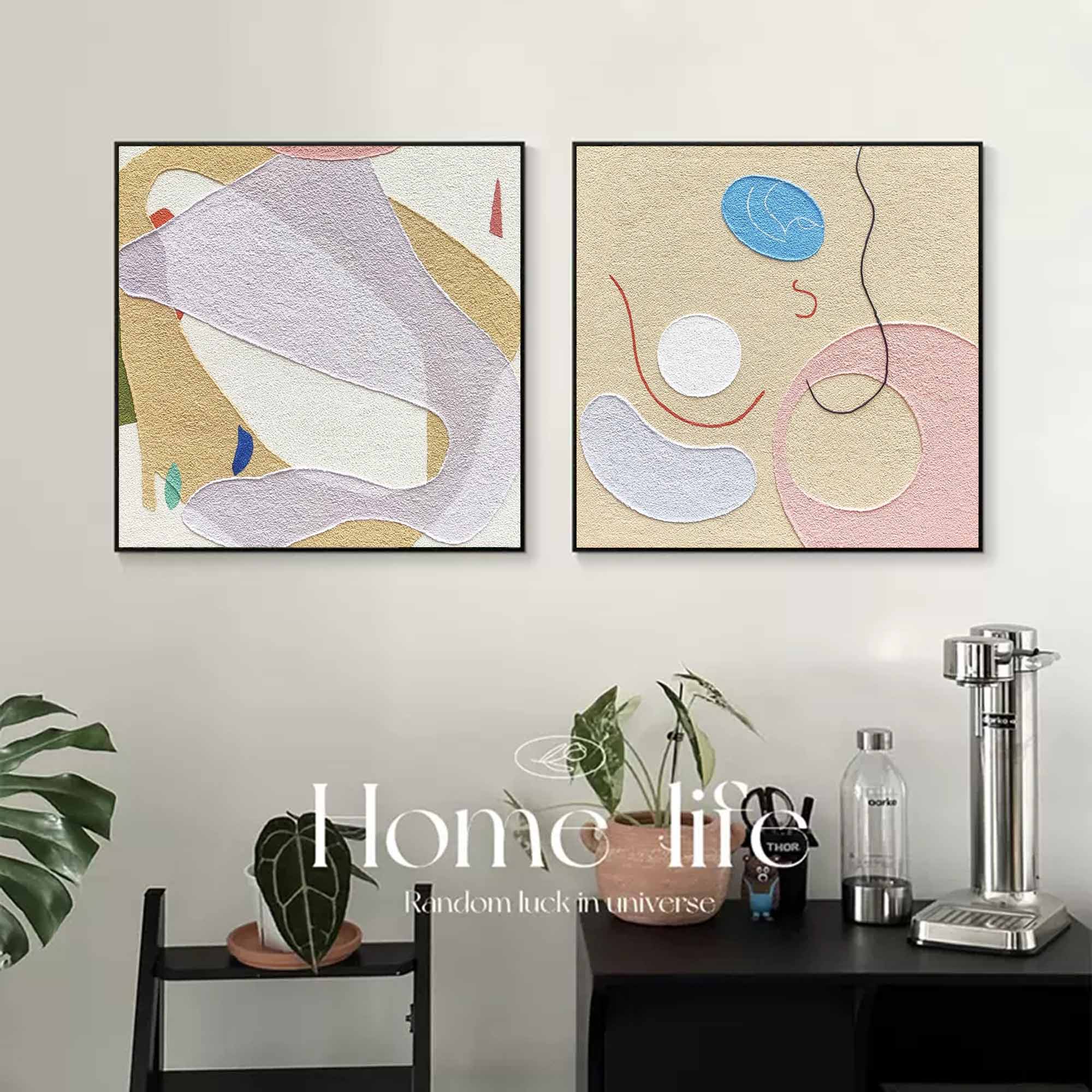 Set Of 2 Minimalist Boho Art Warm Diptych Warm Minimalist Geometric Abstract Painting On Canvas