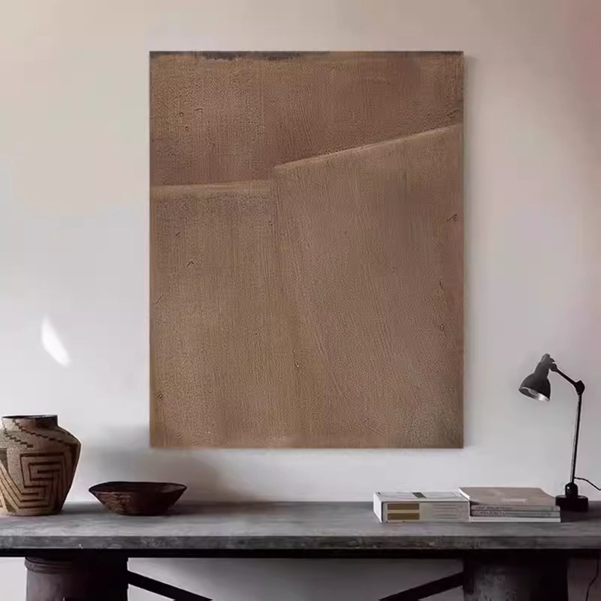 Large Minimalist Brown Abstract Painting on Canvas Brown Wabi Sabi Wall Art Brown Abstract Wall Art