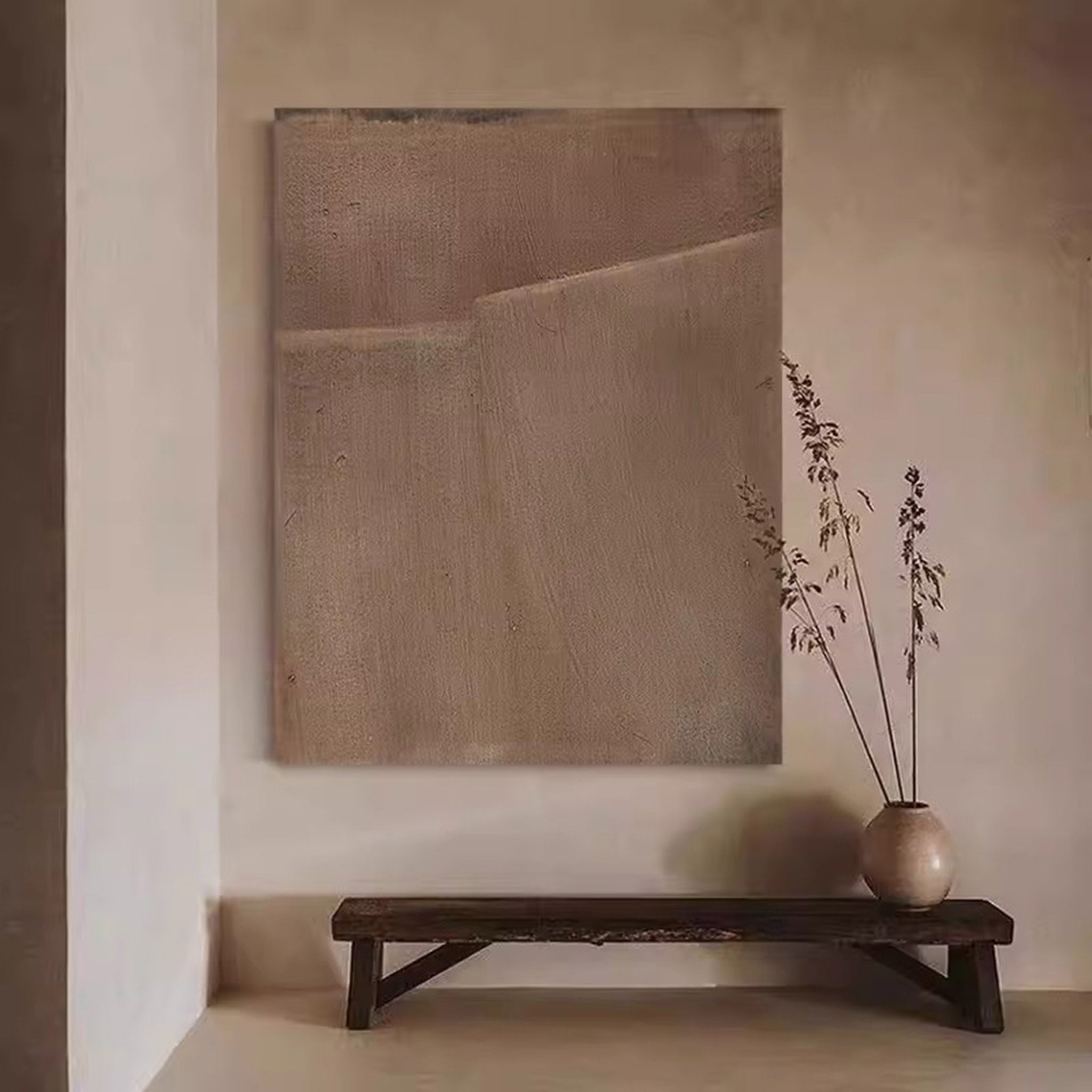 Large Minimalist Brown Abstract Painting on Canvas Brown Wabi Sabi Wall Art Brown Abstract Wall Art