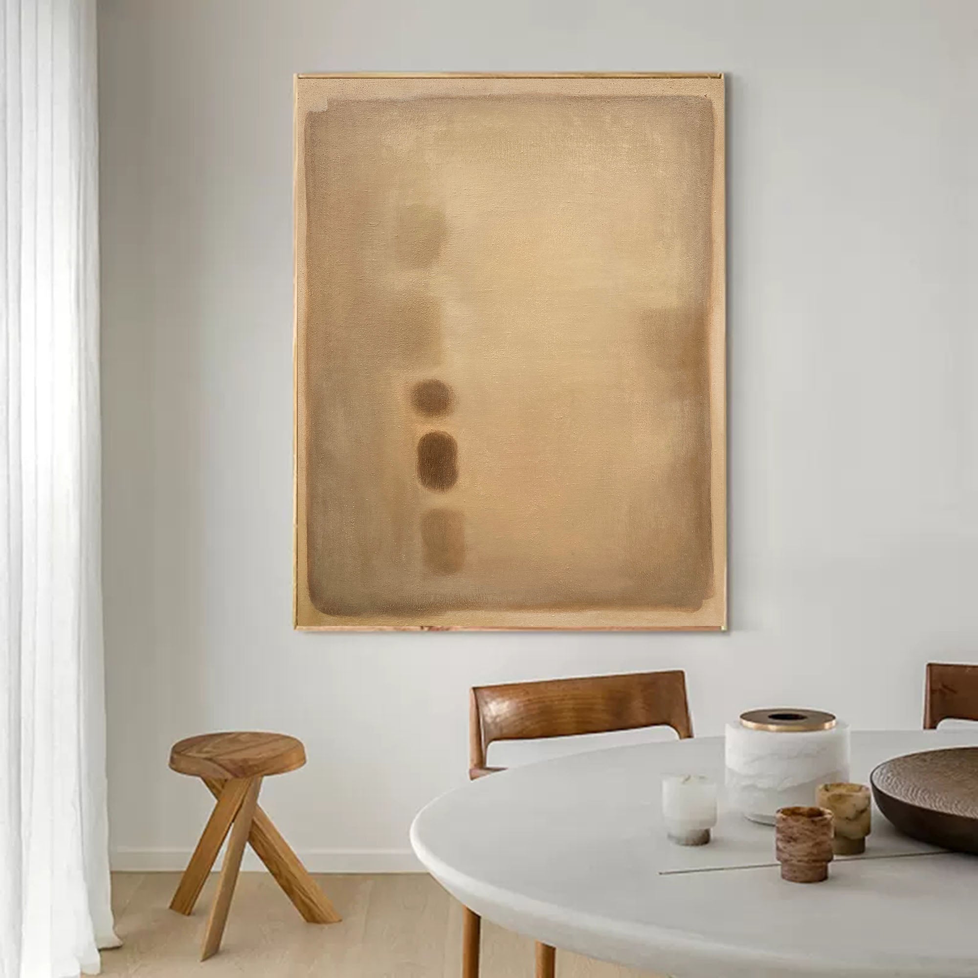 Beige Modern Minimalist Art Framed Abstract Minimalist Acrylic Painting On Canvas For Living Room