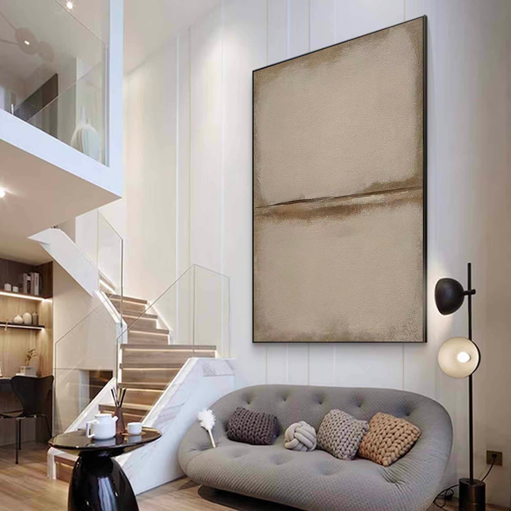 Large Beige Minimalist Painting Beige Wabi-Sabi Painting Beige Abstract Canvas Wall Art