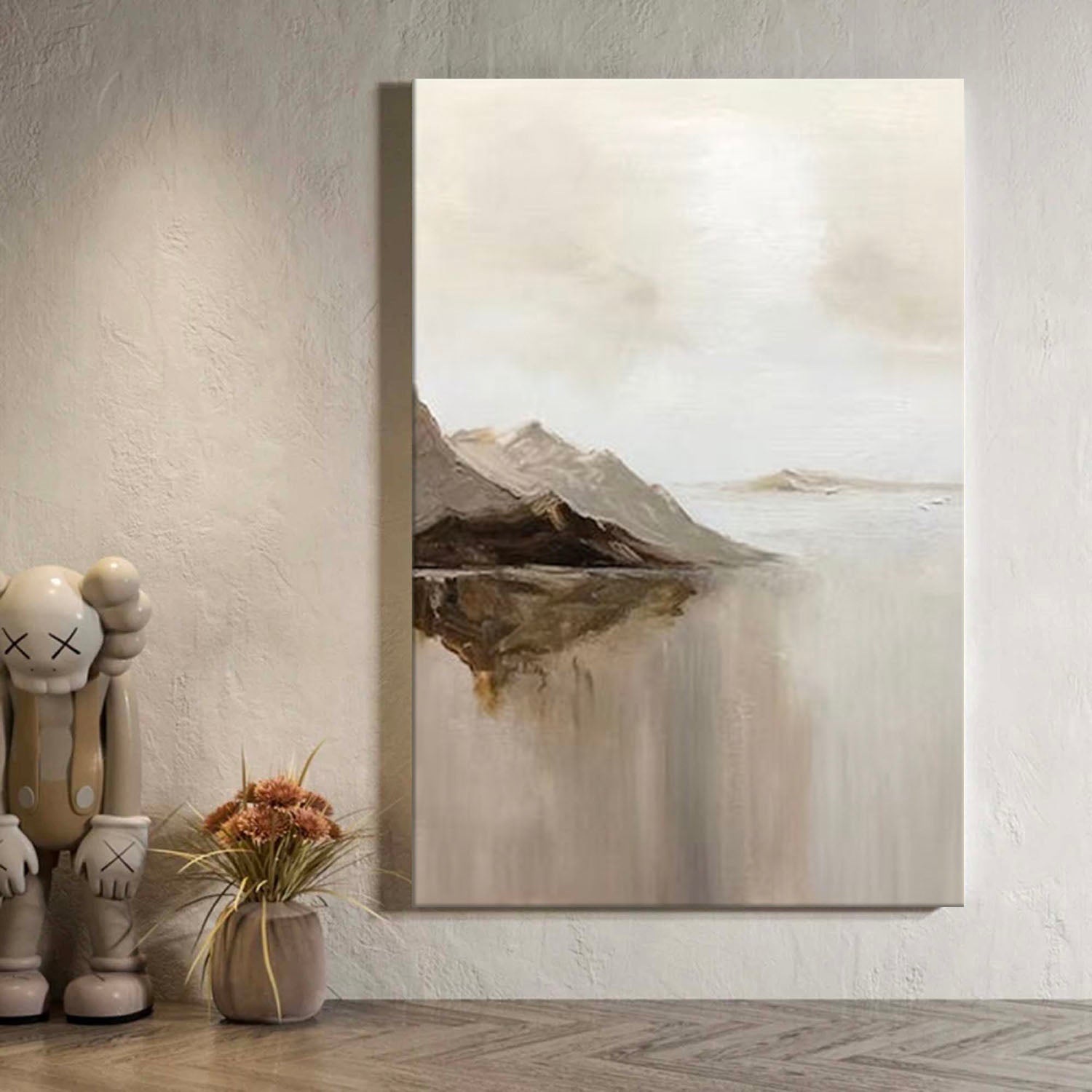 Large Beige Mountain Abstract Painting Earth Tone Minimalist Painting On Canvas Minimalist Beige Wall Art