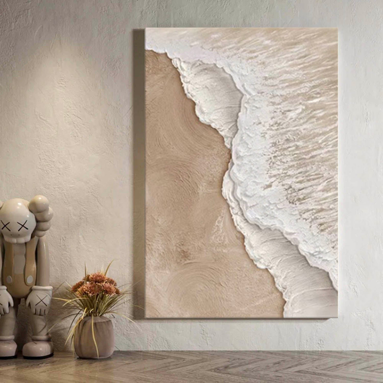 3d White And Beige Minimalist Textured Wall Art Beach Painting Ocean Wave Painting On Canvas