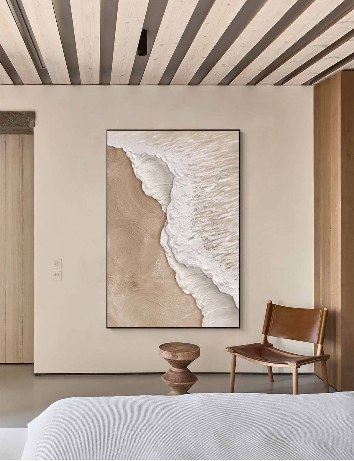 3d White And Beige Minimalist Textured Wall Art Beach Painting Ocean Wave Painting On Canvas