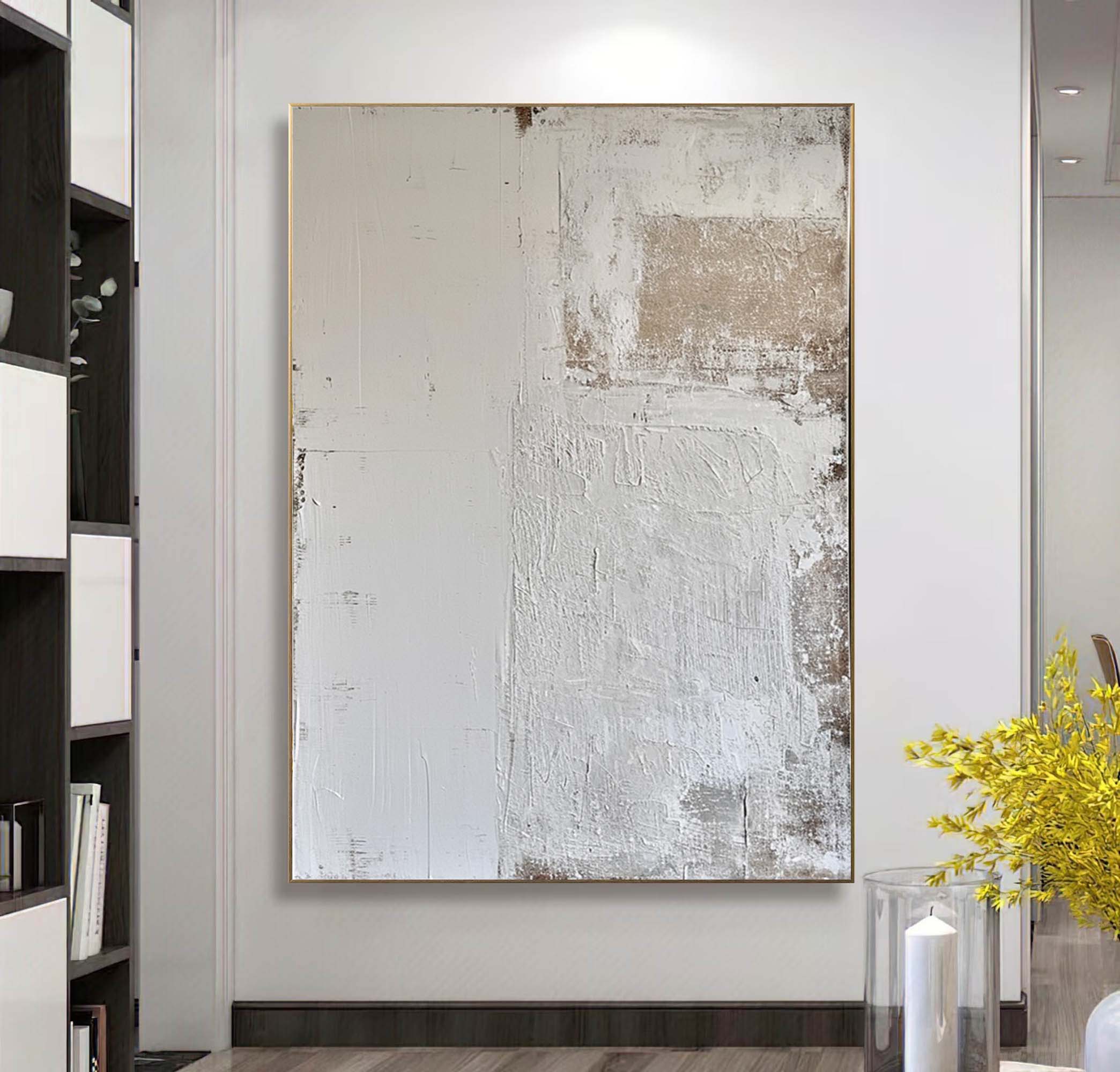 Original Beige White Wabi Sabi Wall Art Beige And White Minimalist Oil Painting