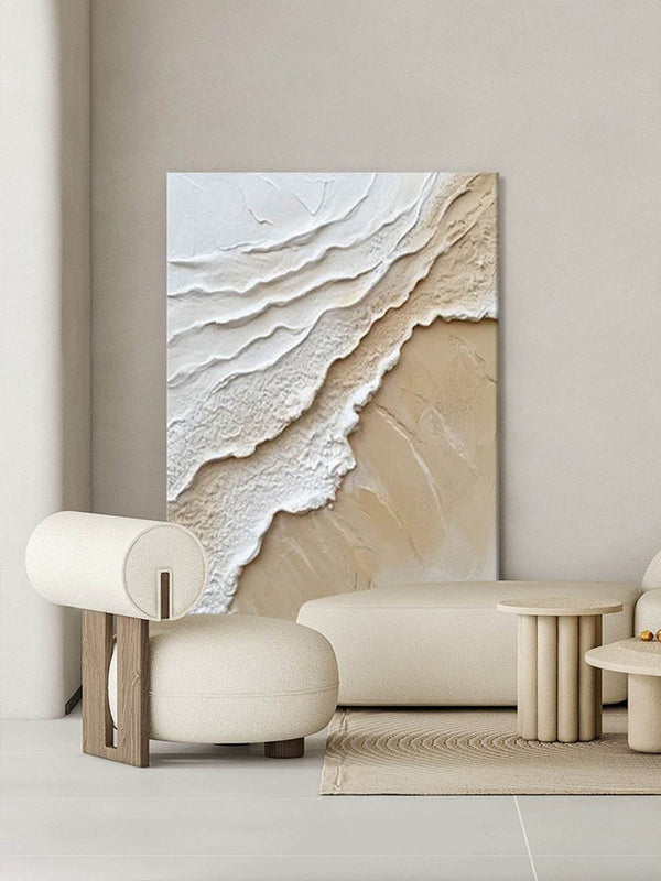 Minimalist 3d Ocean Wall Art Beige & White Ocean Waves Abstract Wall Art  Beige Abstract Painting