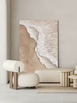 3d White And Beige Minimalist Textured Wall Art Beach Painting Ocean Wave Painting On Canvas
