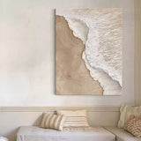 3d White And Beige Minimalist Textured Wall Art Beach Painting Ocean Wave Painting On Canvas