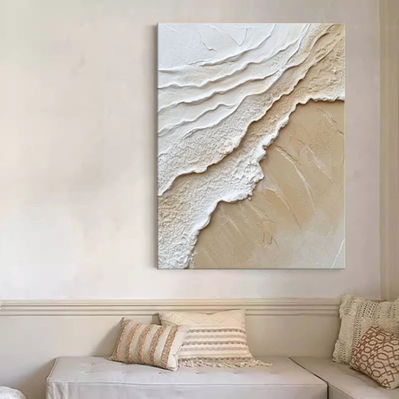 Minimalist 3d Ocean Wall Art Beige & White Ocean Waves Abstract Wall Art  Beige Abstract Painting