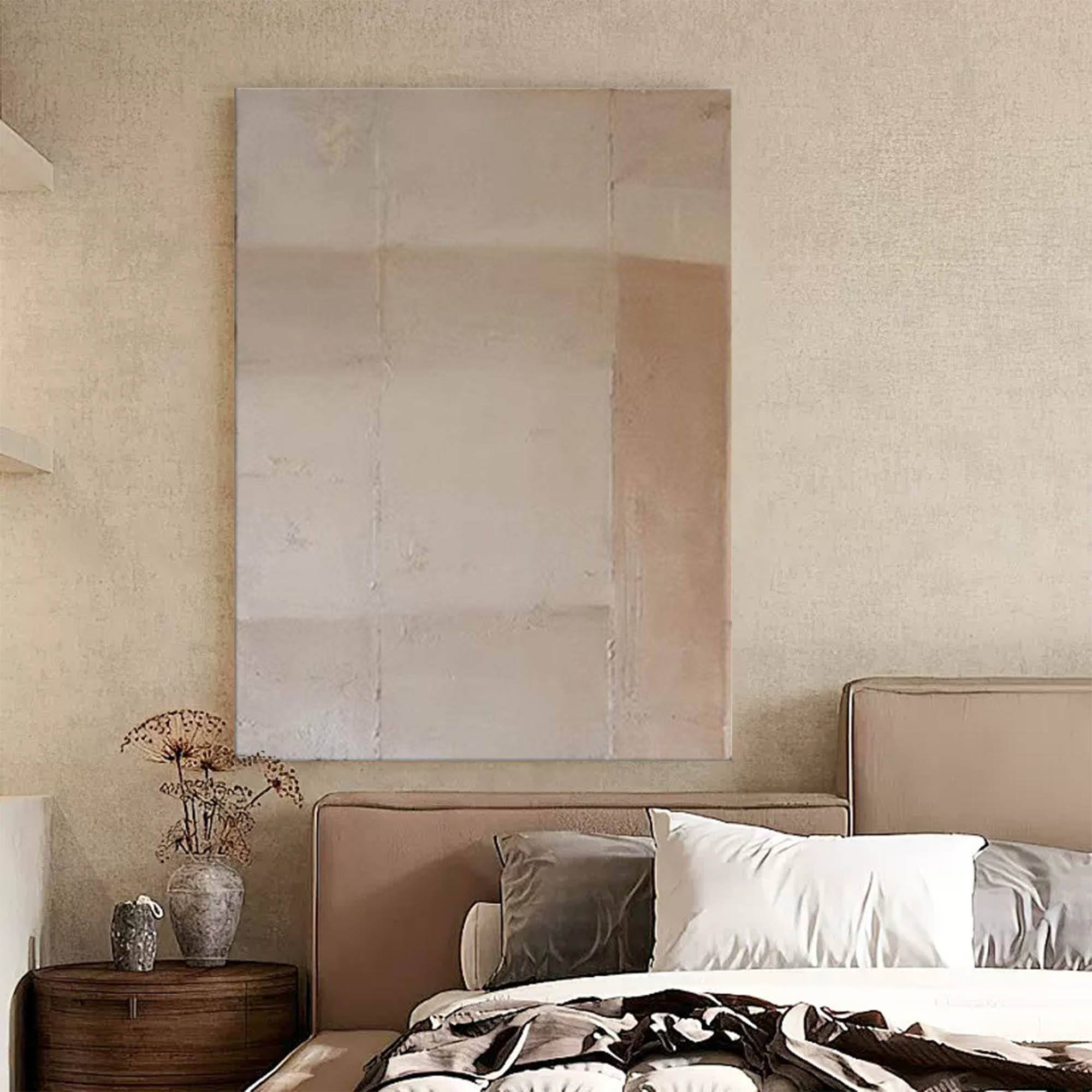 Beige Abstract Canvas Wall Art Minimalist Beige Textured Painting Wabi Sabi Wall Art Neutral Artwork