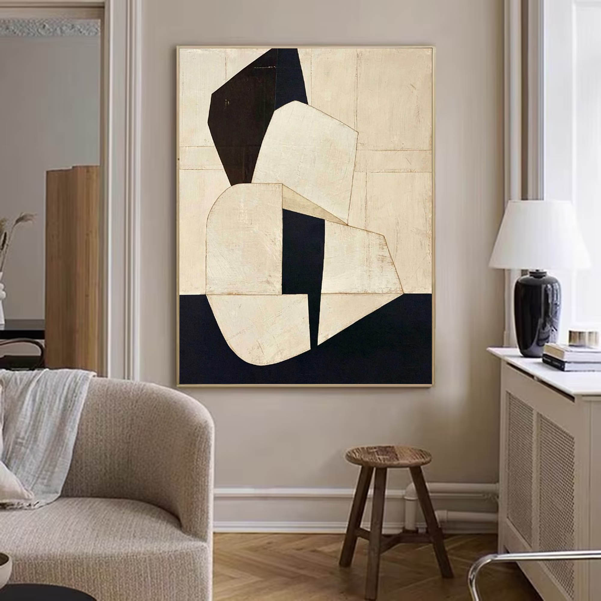 Original Black Beige Minimalist Wall Art Large Black Beige Wall Painting