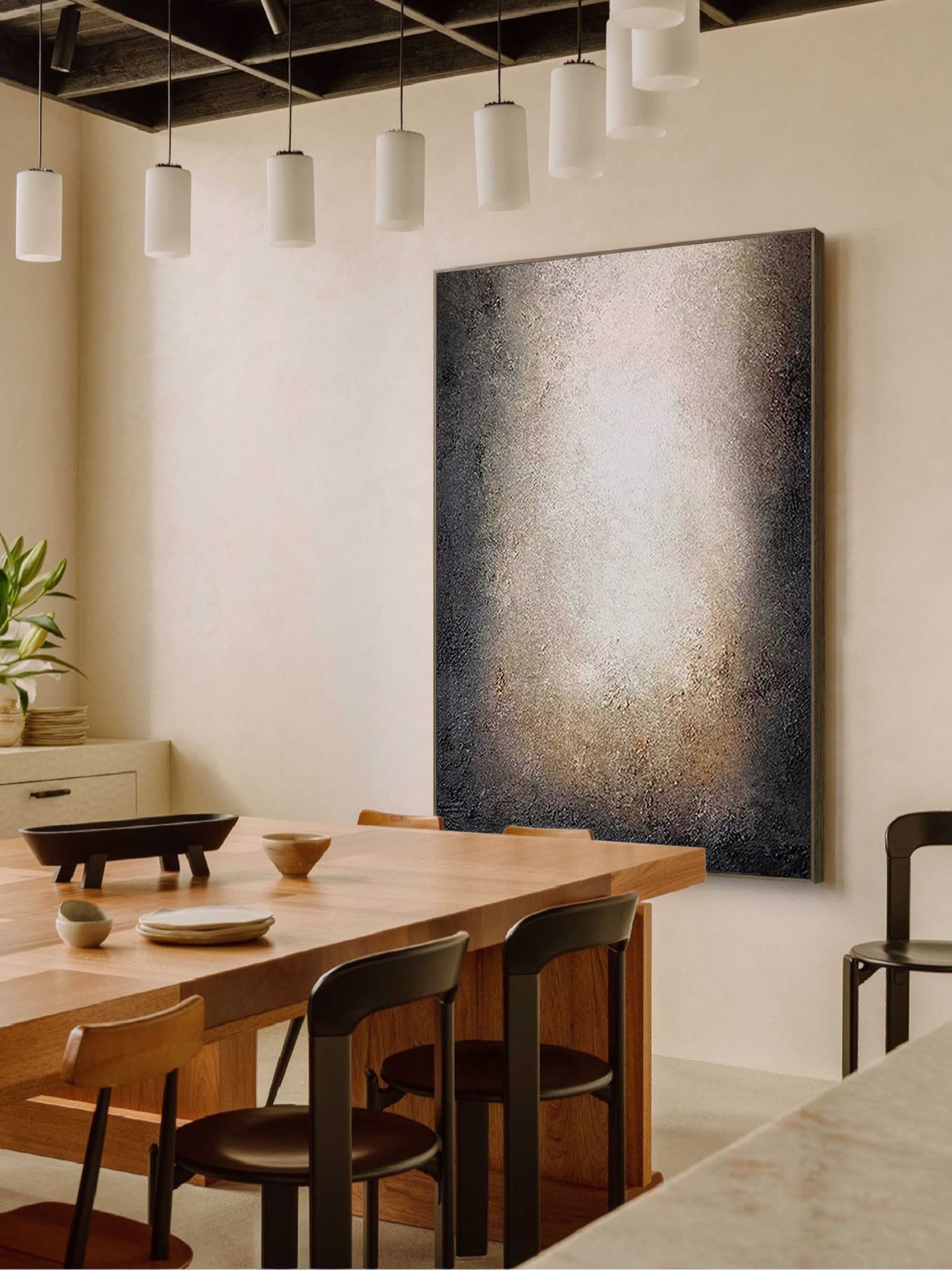 Large Minimalist Abstract Canvas Art Beige And Black Texture Painting Nordic Abstract Painting