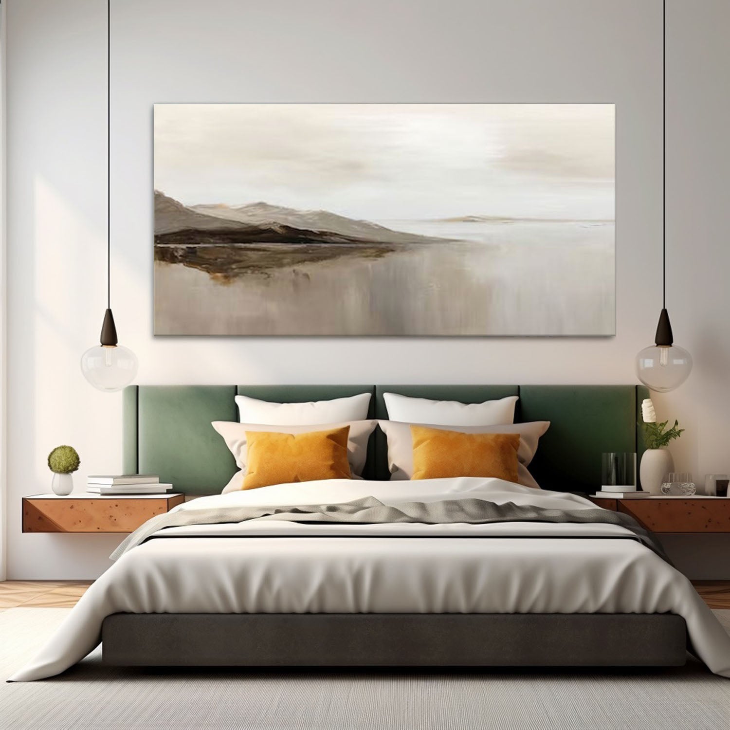 Large Gray Abstract Mountain Painting Beige Gray Abstract Wall Art Modern Living Room Wall Art