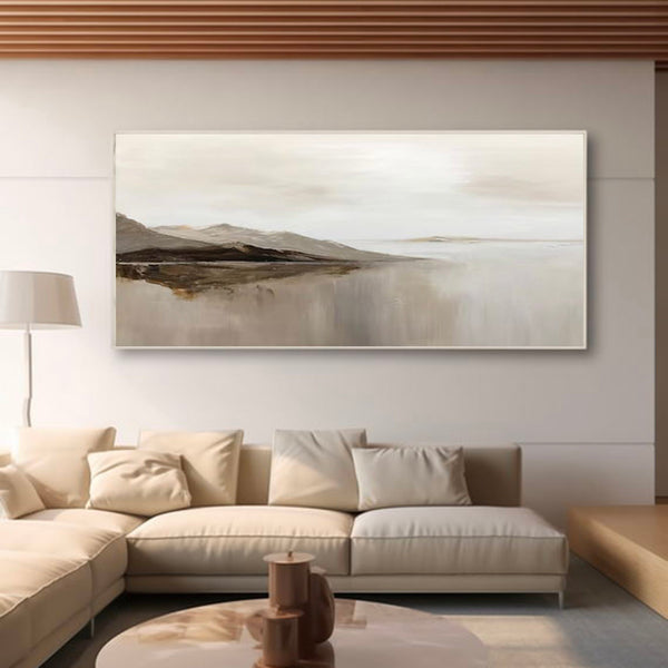 Large Gray Abstract Mountain Painting Beige Gray Abstract Wall Art Modern Living Room Wall Art