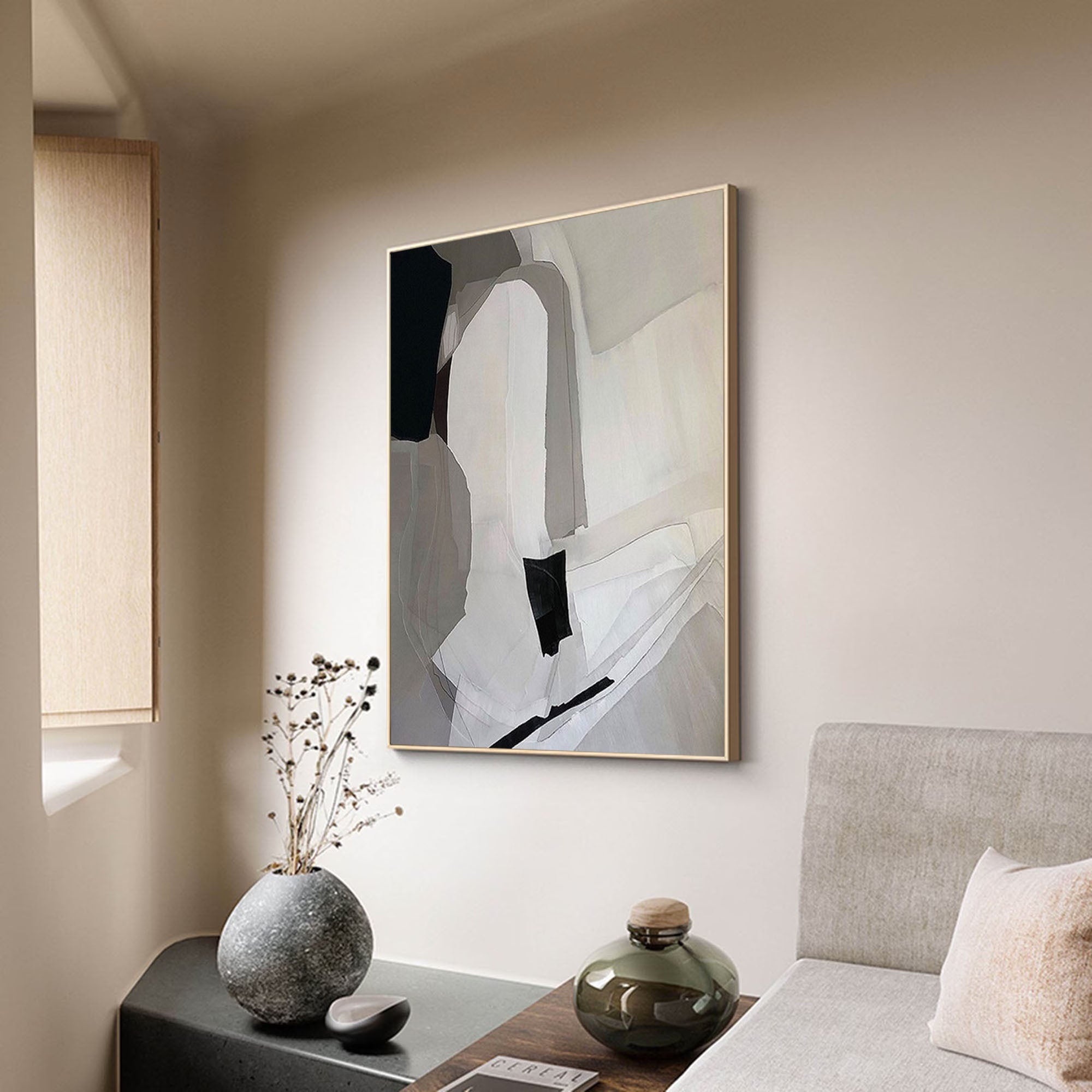 Grey and White Minimalist Painting On Canvas Large Minimalist Abstract Painting