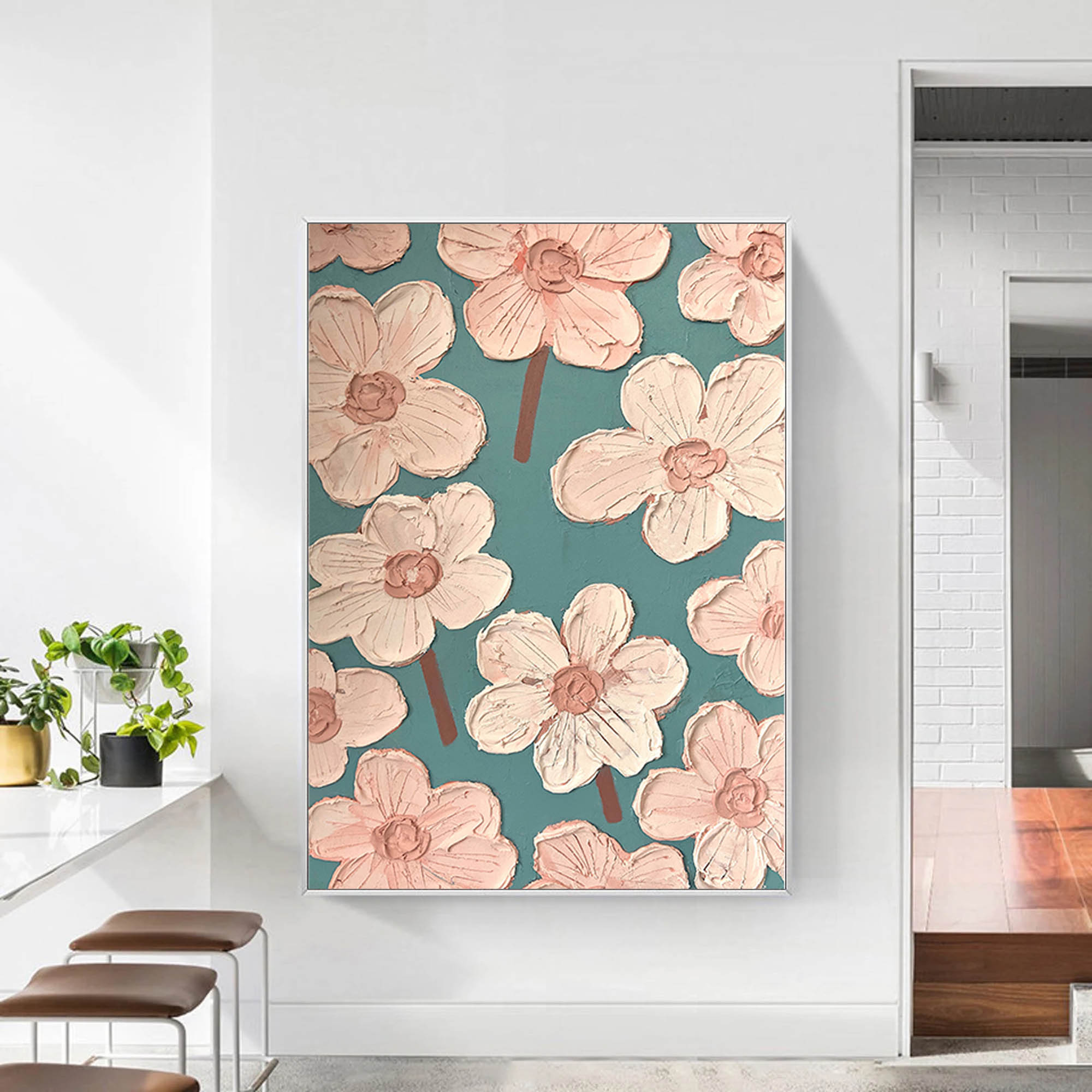 Pink Flower Painting Original Floral Painting Modern Textured Wall Art Minimalist Flower Painting