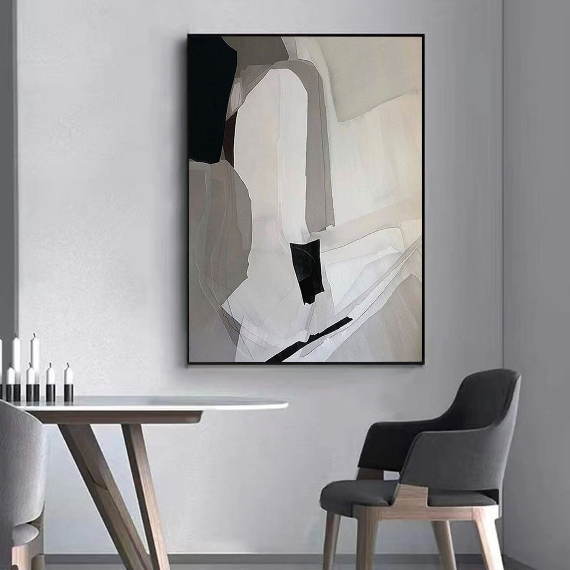 Grey and White Minimalist Painting On Canvas Large Minimalist Abstract Painting