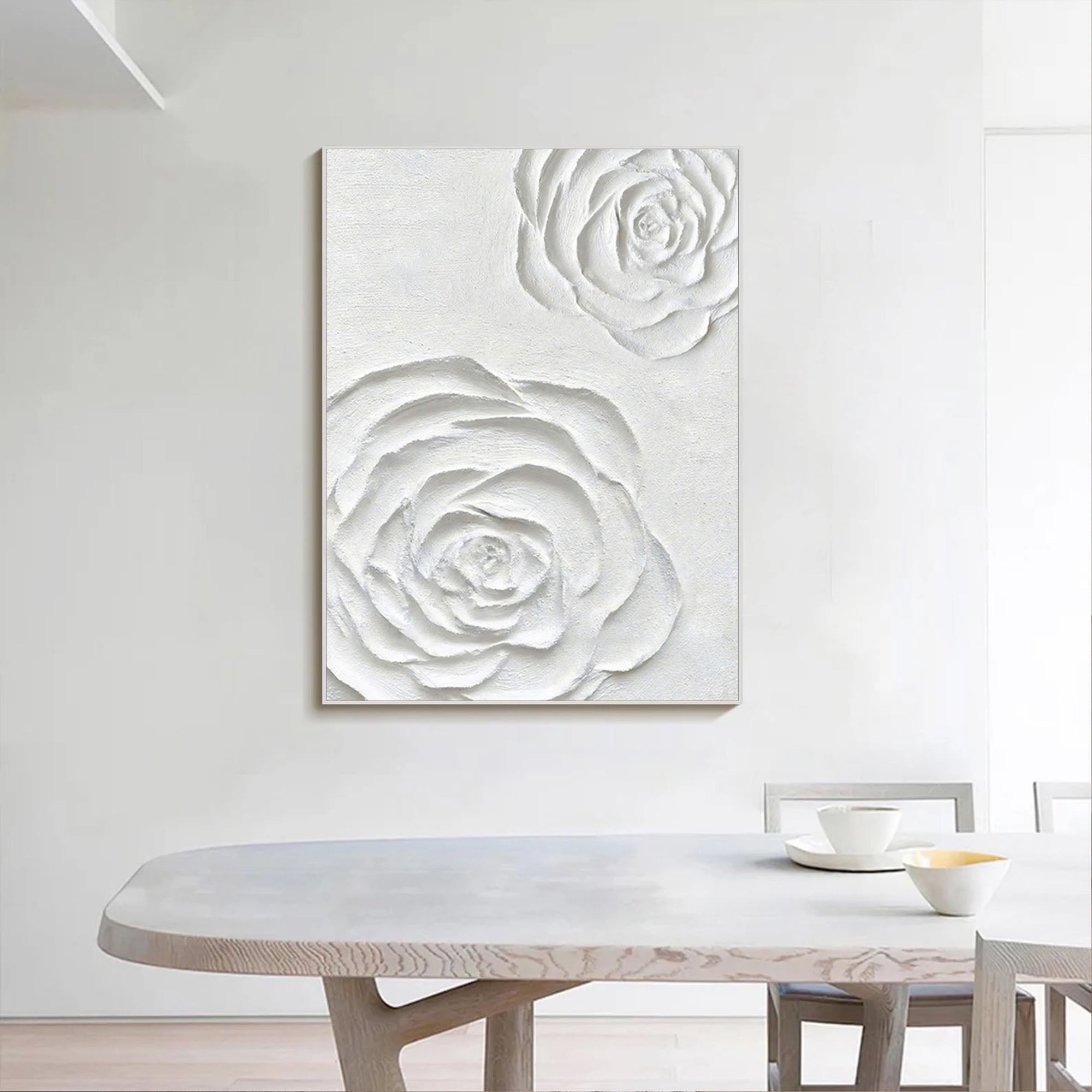 Minimalist Wall Art Large 3d White Textured Flower Painting Minimalist Floral Wall Art