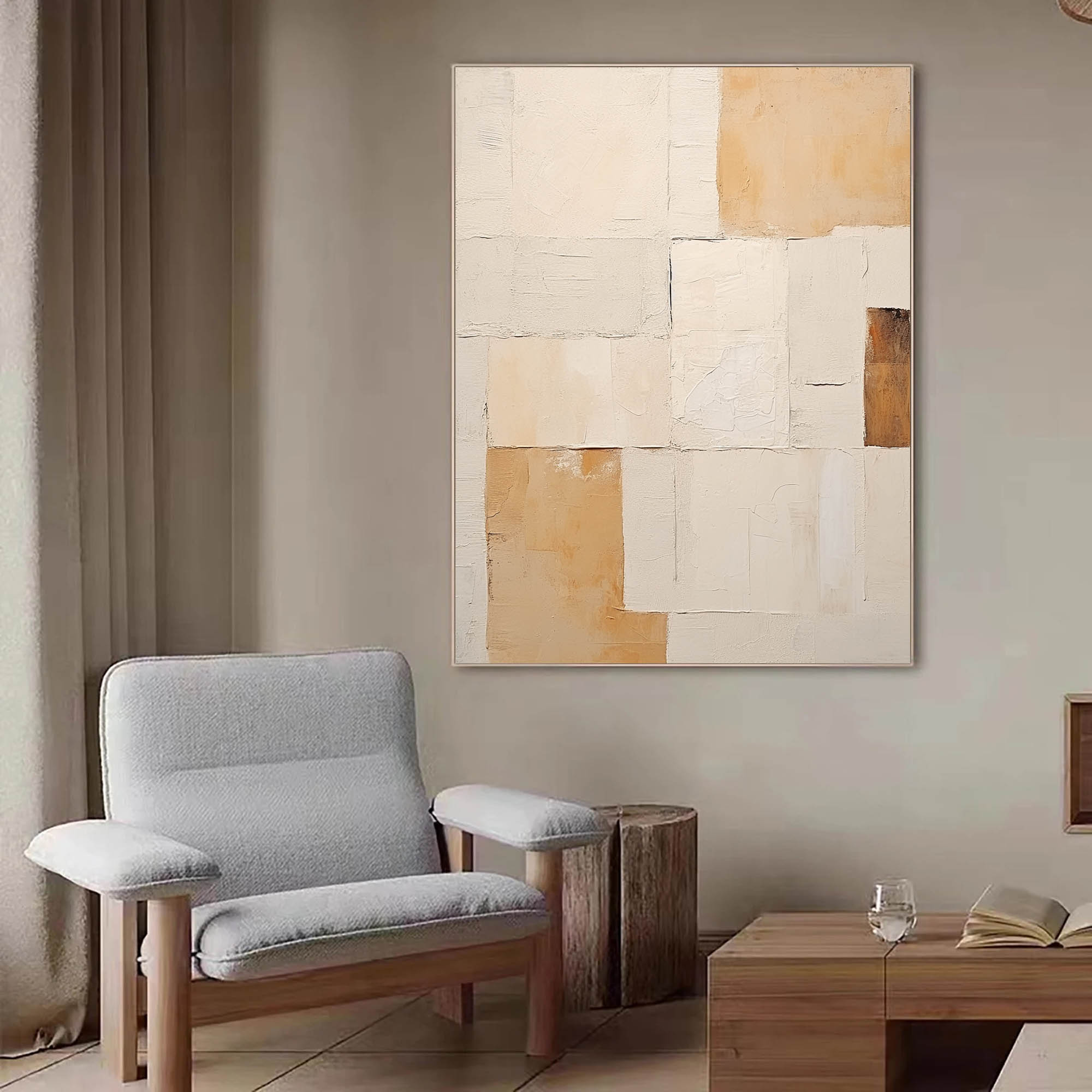 Beige 3D Minimalist Painting on Canvas beige brown wal art Modern Minimalist Abstract Painting