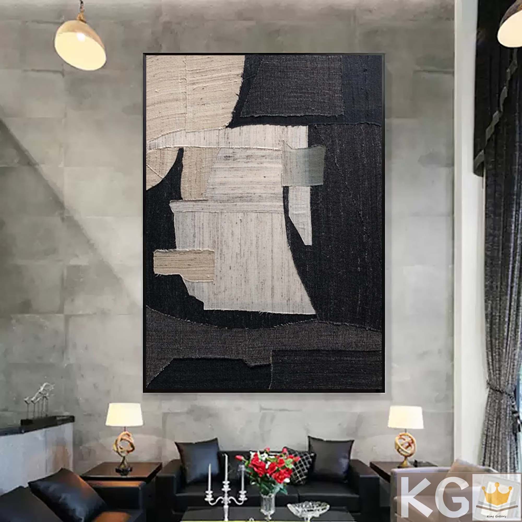 Large Minimalist Abstract Painting Black Gray Minimalist Painting On Canvas