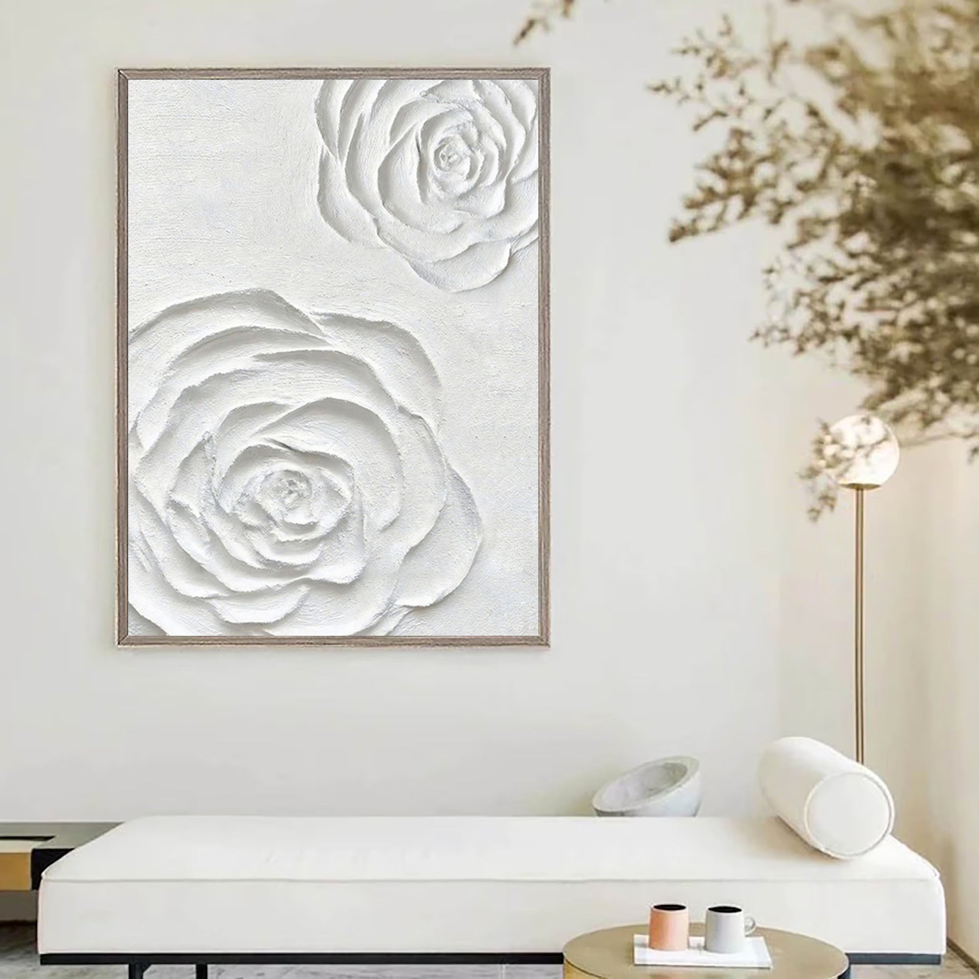 Minimalist Wall Art Large 3d White Textured Flower Painting Minimalist Floral Wall Art