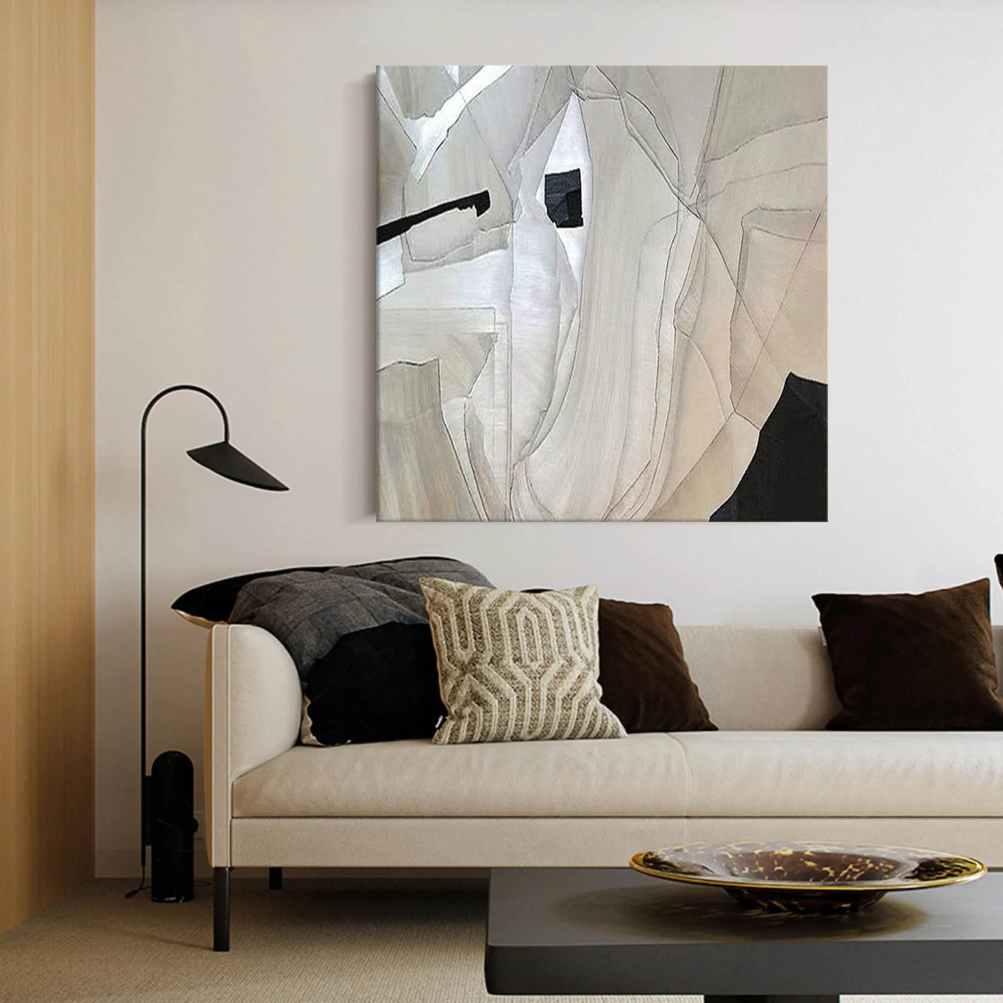 Beige Wabi Sabi Wall Art Black Beige Abstract Painting Black Minimalist ...