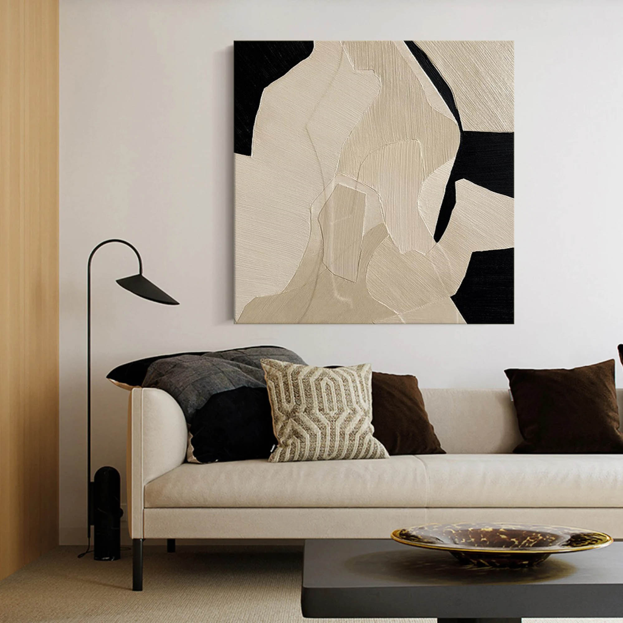 Beige Wabi Sabi Wall Art Black Beige Abstract Painting Beige Brown Abstract Painting