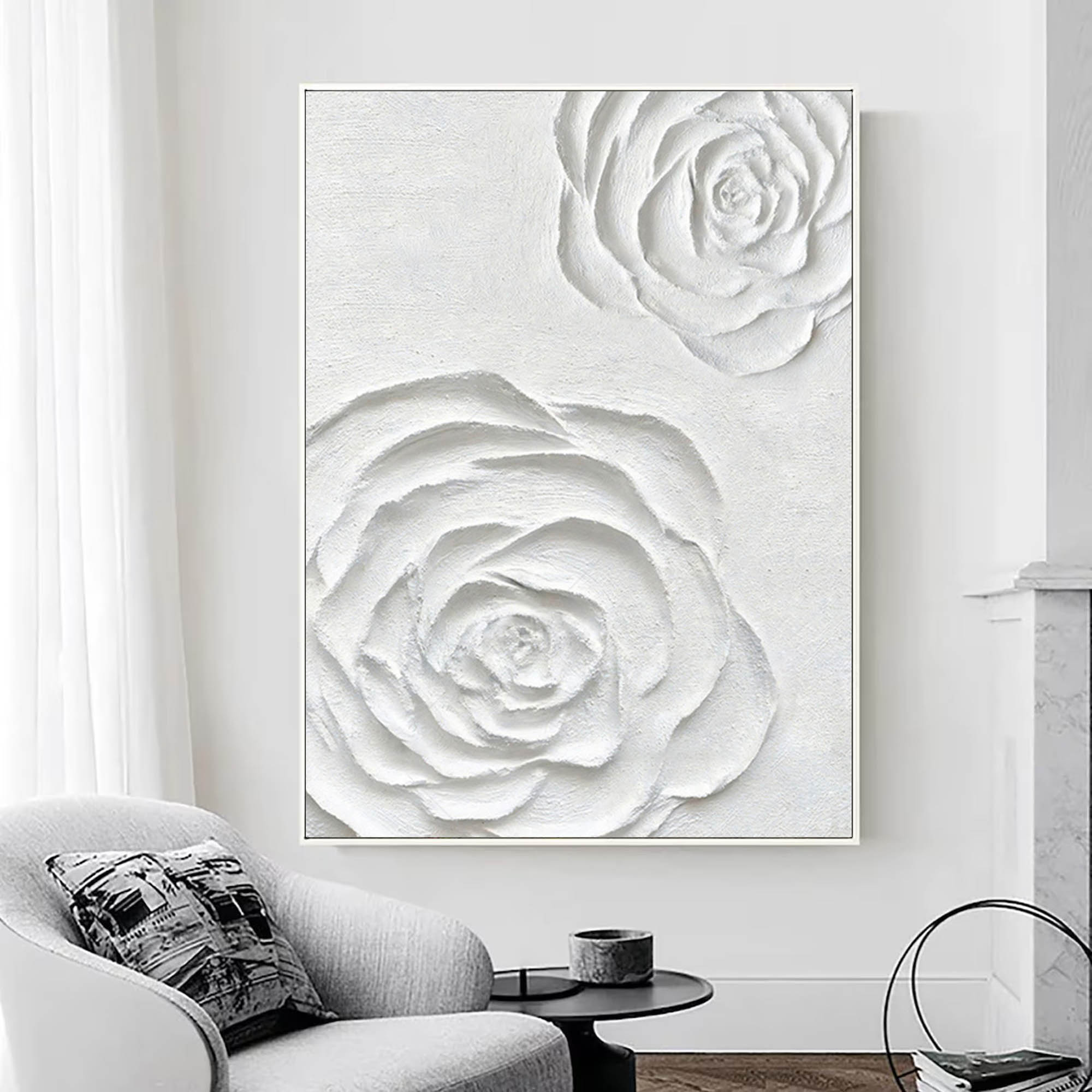 Minimalist Wall Art Large 3d White Textured Flower Painting Minimalist Floral Wall Art