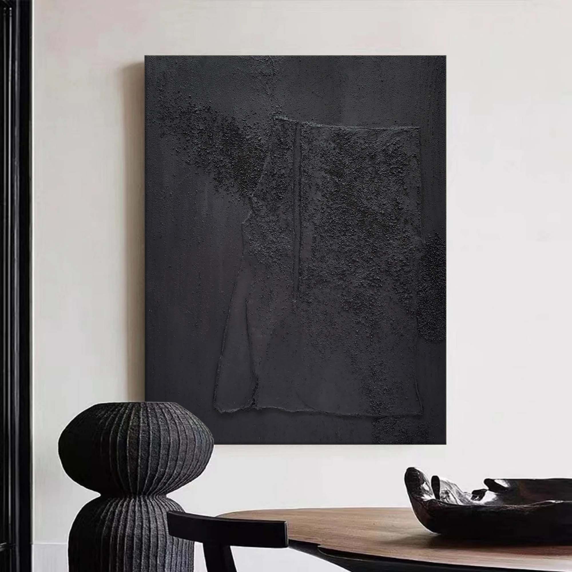 Large Black Abstract Painting Minimalist Black Abstract Painting Living Room Wall Decor Painting