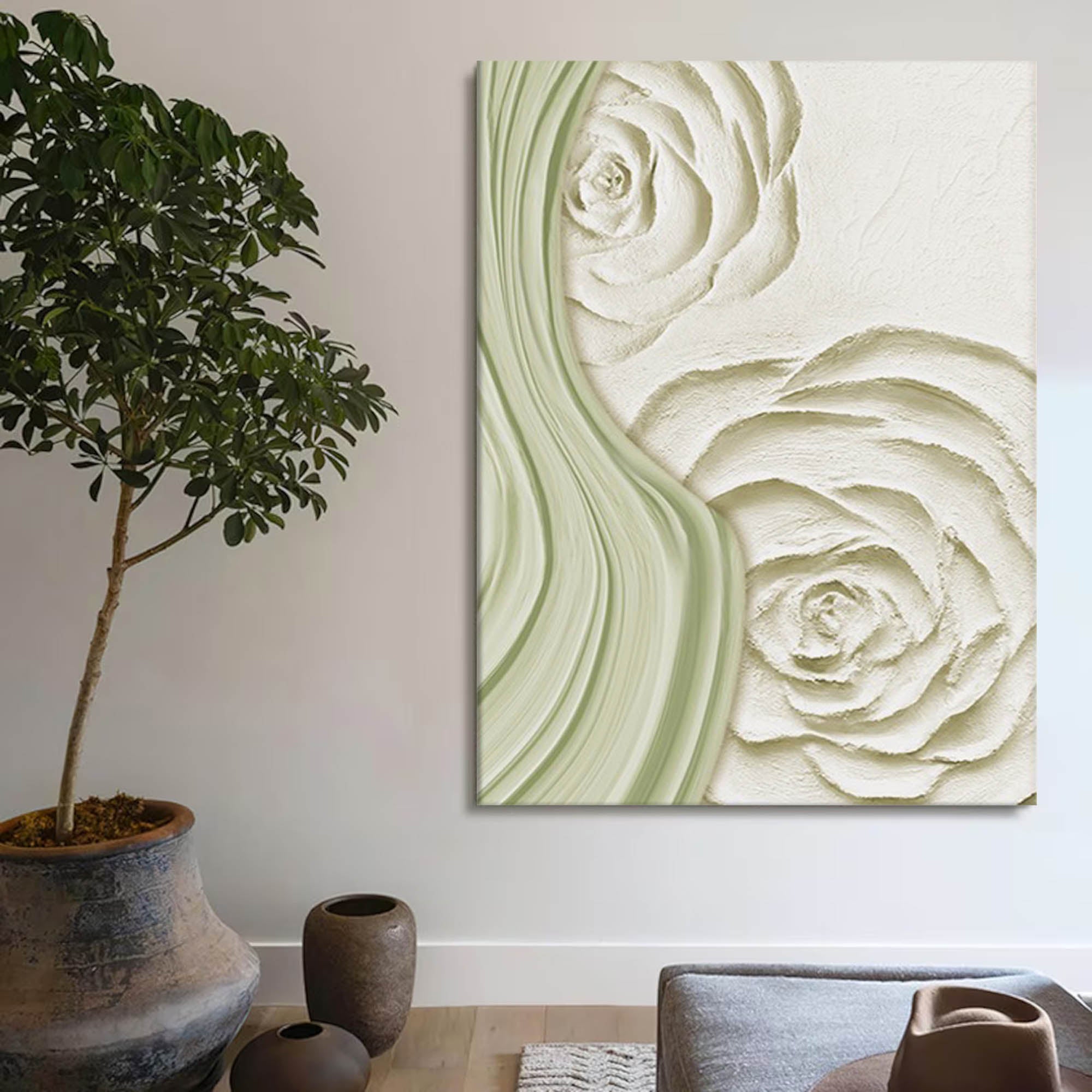 Green Flower Texture Painting Green 3d Texture Abstract Painting Green Abstract Wall Art