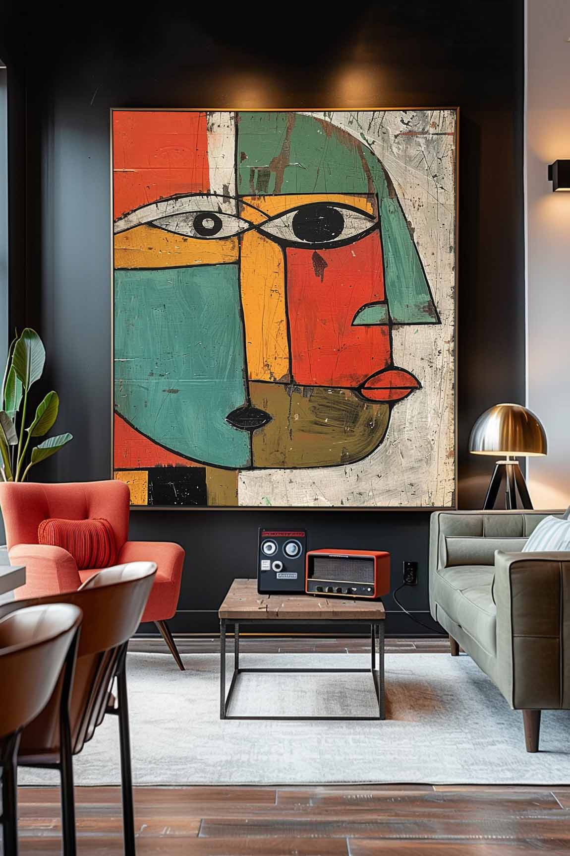 Vintage Picasso Figure Painting Minimalist Head Oil Painting Vintage Colorful Abstract Face Wall Art