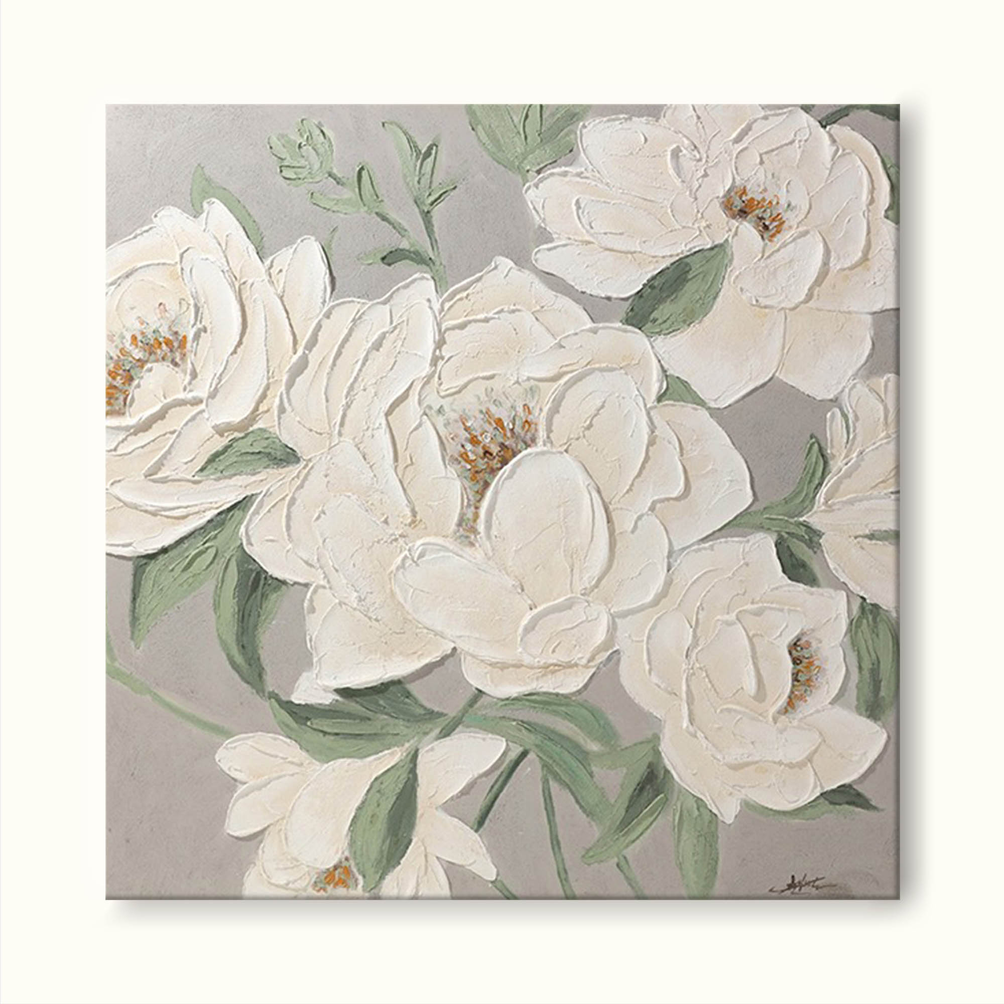 3d White Flower Oil Painting White Textured Flower Wall Art Minimalist ...