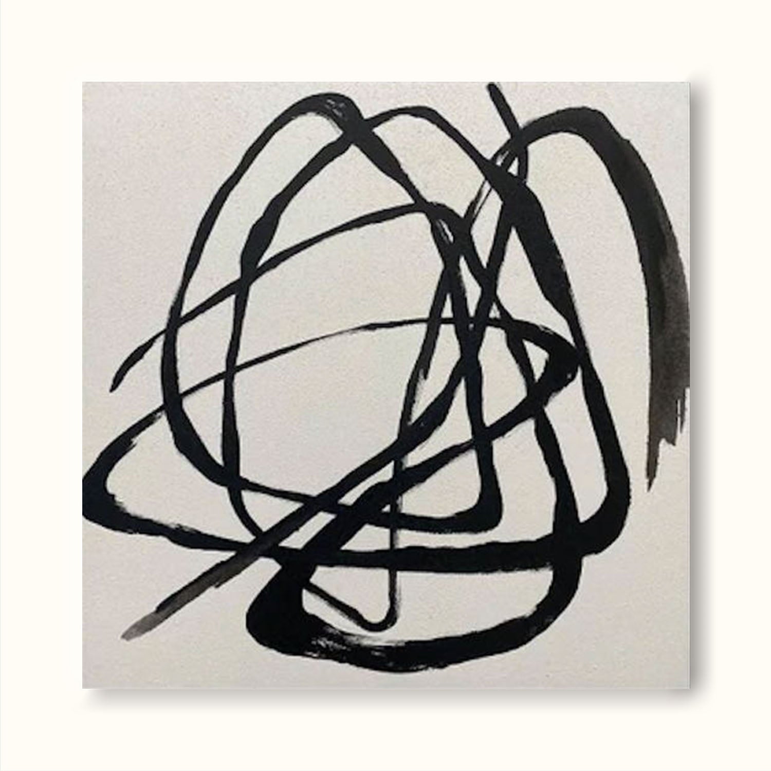 Black Line Minimalist Wall Art Black Abstract Line Painting Beige and Black Abstract Line Painting